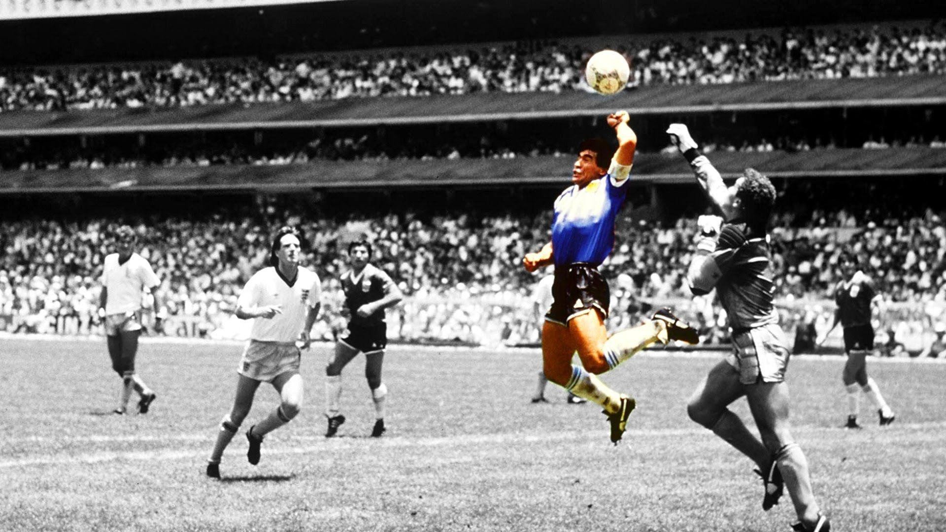 Diego Armando Maradona, Mano de Dios, Argentina-Inghilterra 1986, Peter Shilton, Bianco e nero, sfondo per PC
