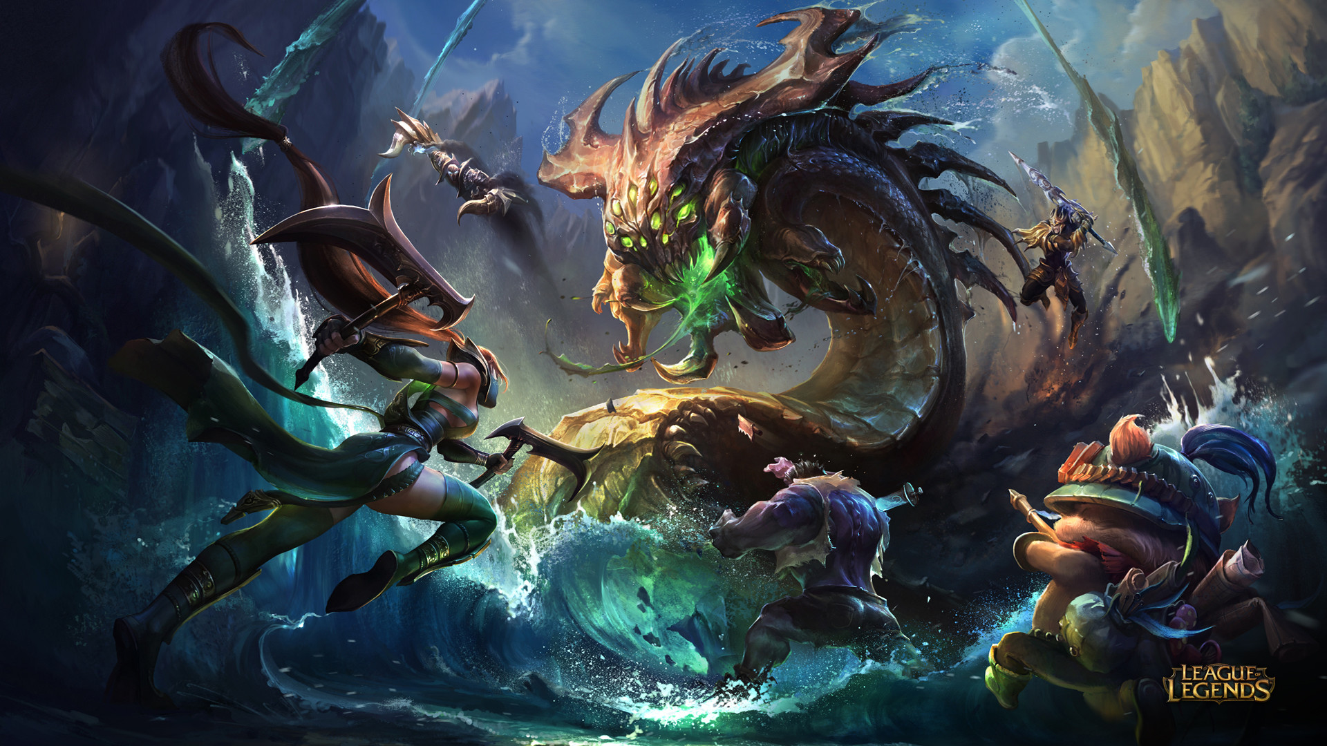 League of Legends, Rek'Sai, Teemo, Battaglia, Splash art, Full HD, sfondo per PC e portatile