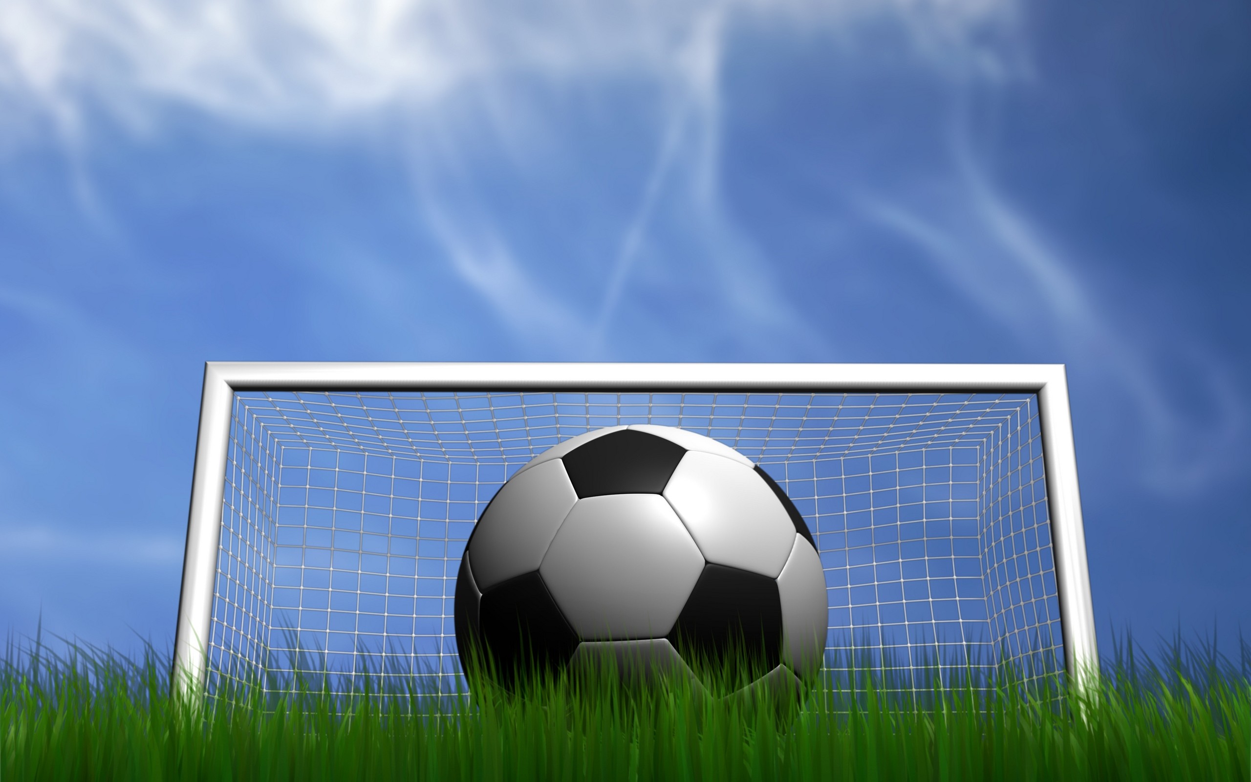 Pallone da calcio, Porta, Cielo blu, 2K, sfondo per PC e portatile