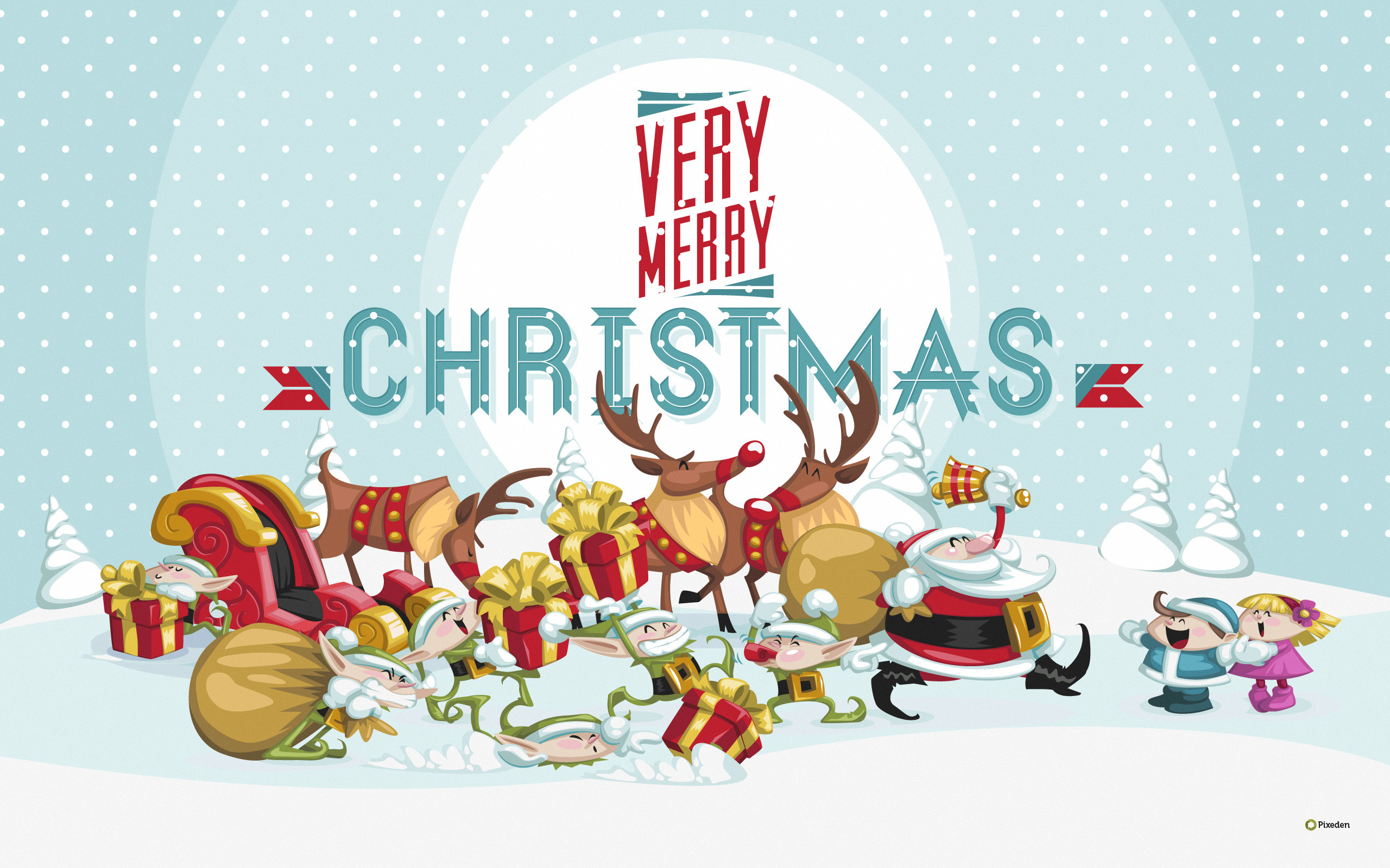 Very Merry Christmas, Babbo Natale, Renne, Slitta, Illustrazione, sfondo 2K per computer