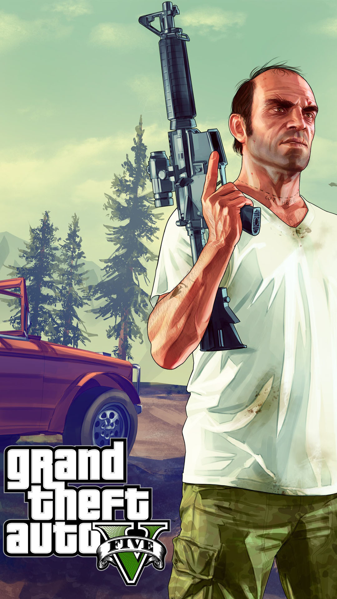 Trevor Philips, Grand Theft Auto V, Fucile d'assalto, Bosco, Full HD, sfondo verticale per cellulare