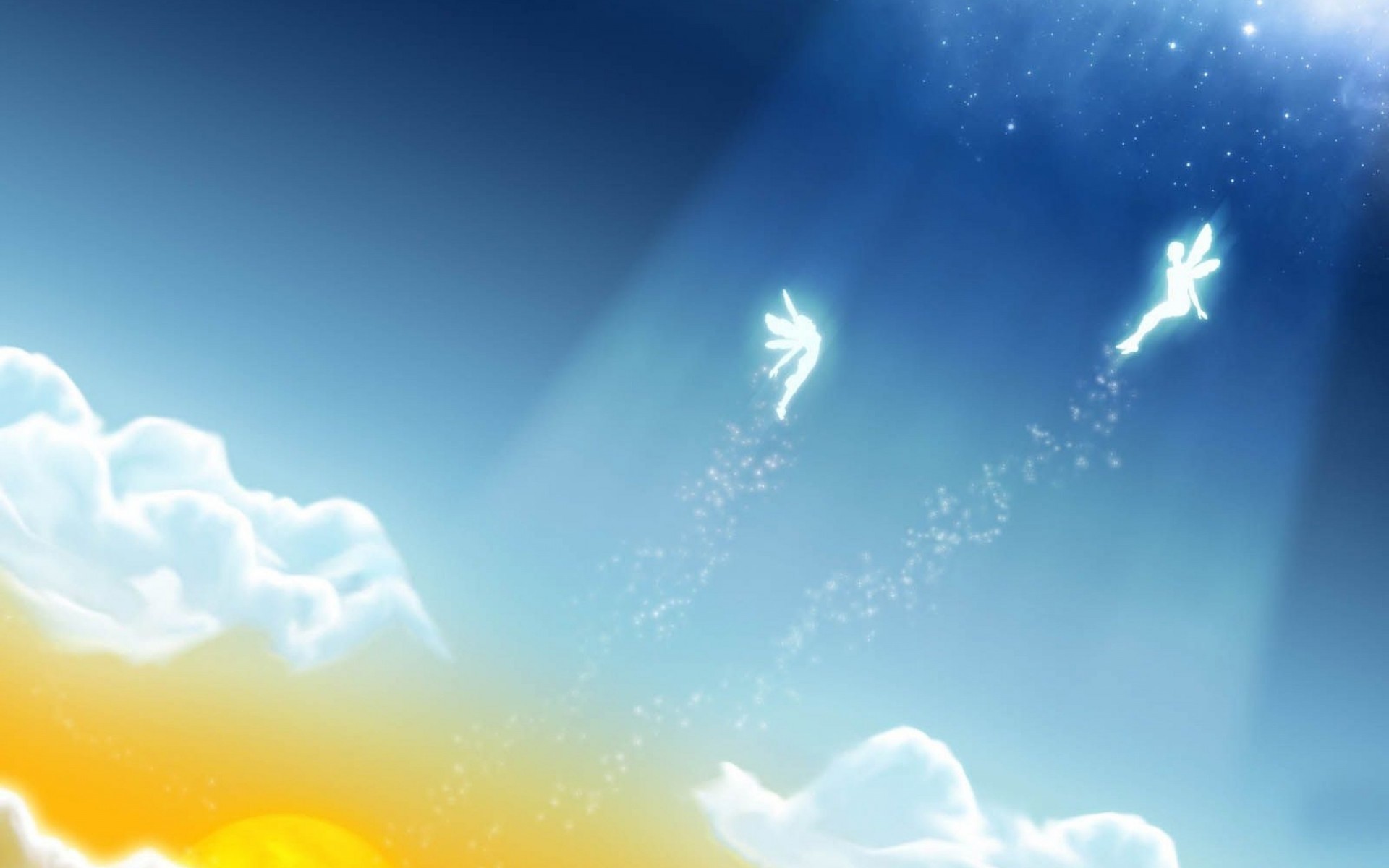 Fairy Tail, Cielo, Nuvole, Fatine, Luce, 1920x1200, sfondo per PC