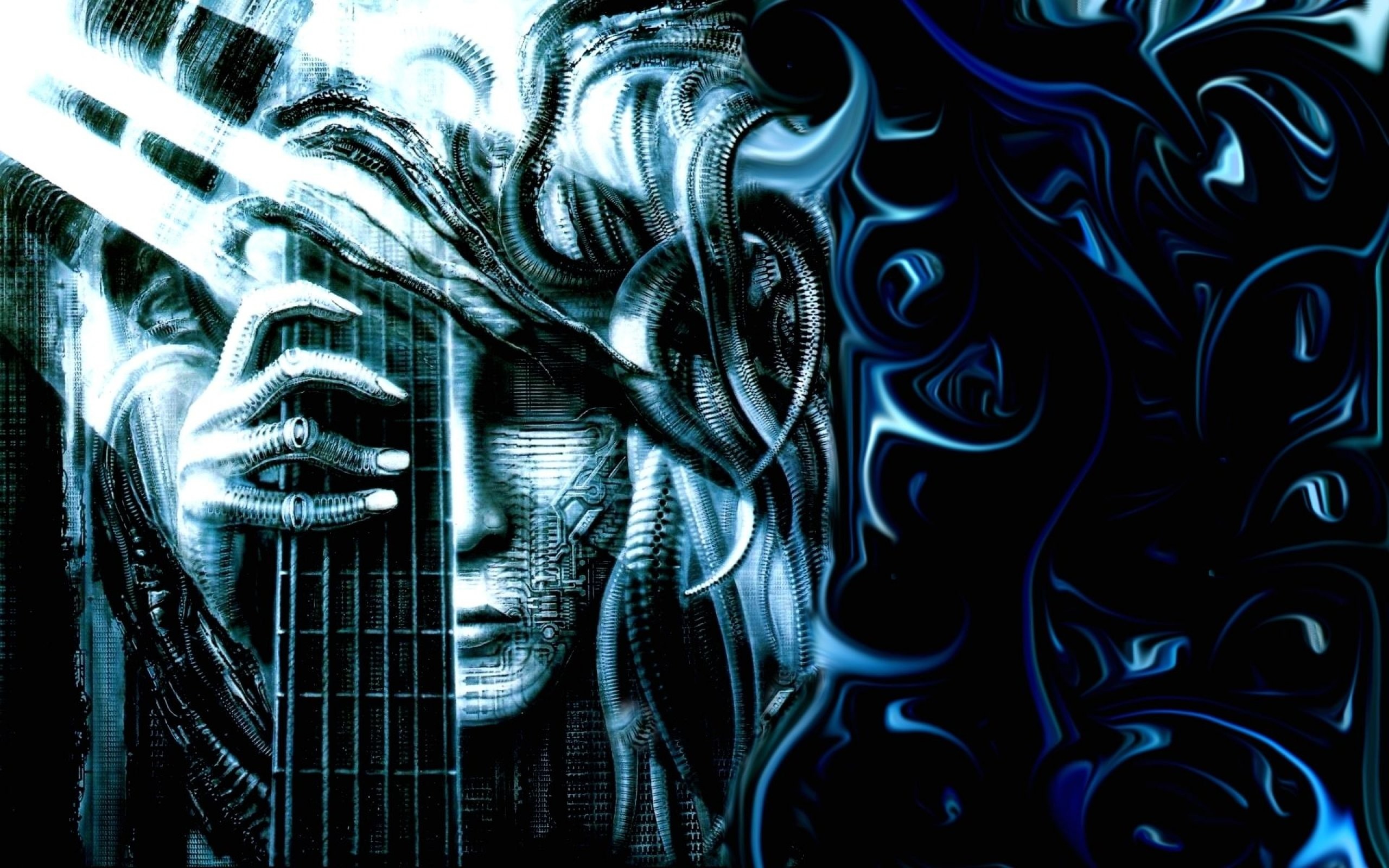 Chitarra, Arte digitale, Volto, Blu, 2K, sfondo desktop