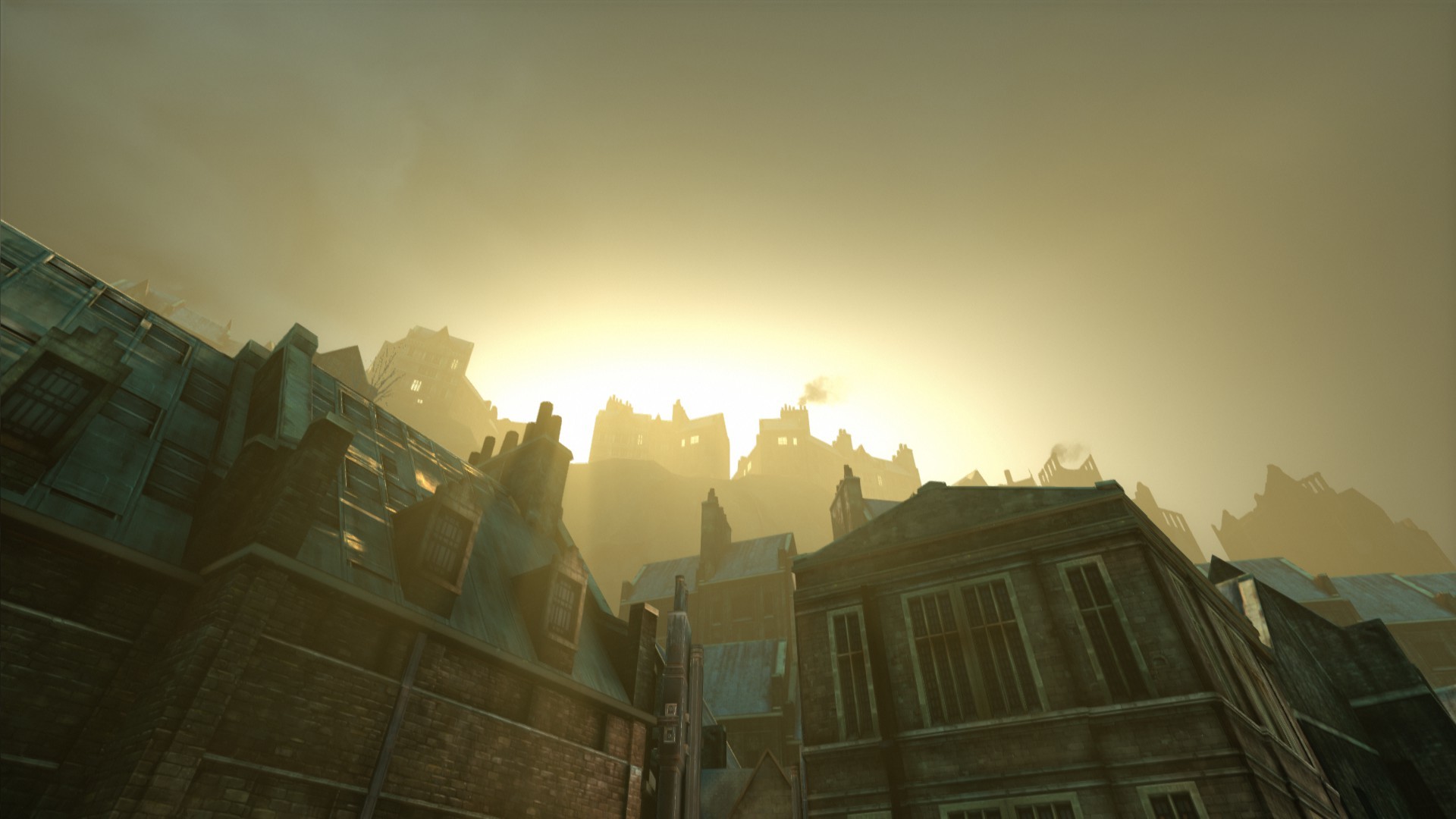 Dishonored, Dunwall, Tetti, Luce del sole, Nebbia, 1920x1080, sfondo per PC