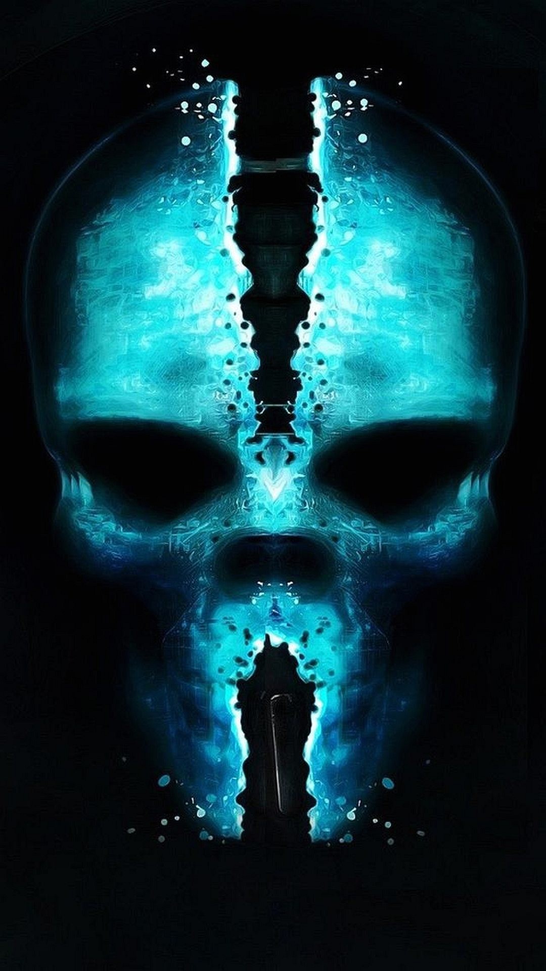 Teschio, Simmetria, Ciano, Arte digitale, Scuro, schermata Home dello smartphone