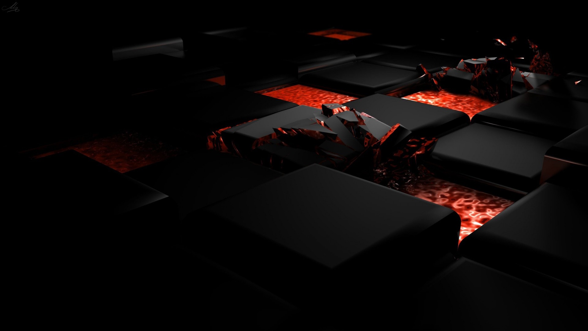 Cubi, 3D, Rosso, Sfondo scuro, Full HD, wallpaper per portatile