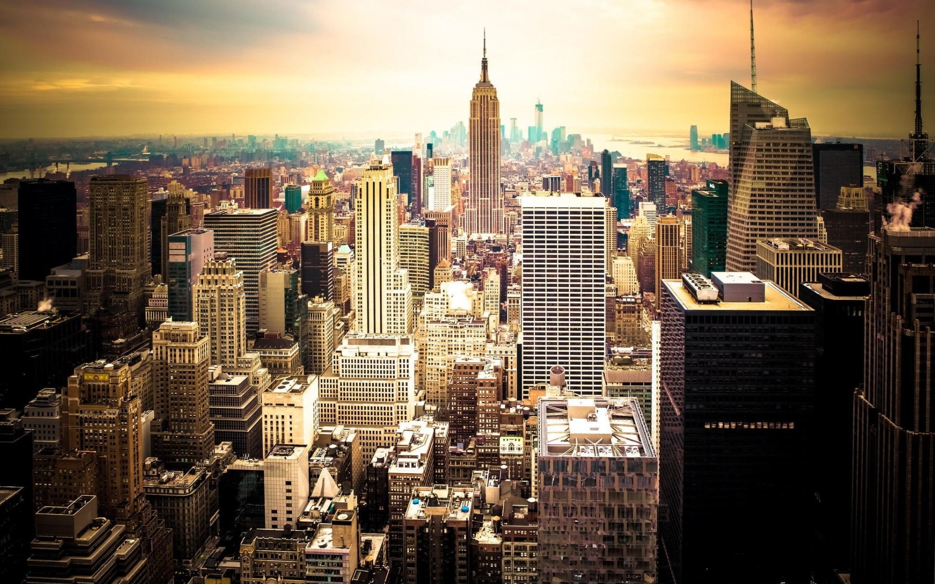 Empire State Building, Manhattan, Tramonto, Grattacieli, 1920x1200, sfondo per PC