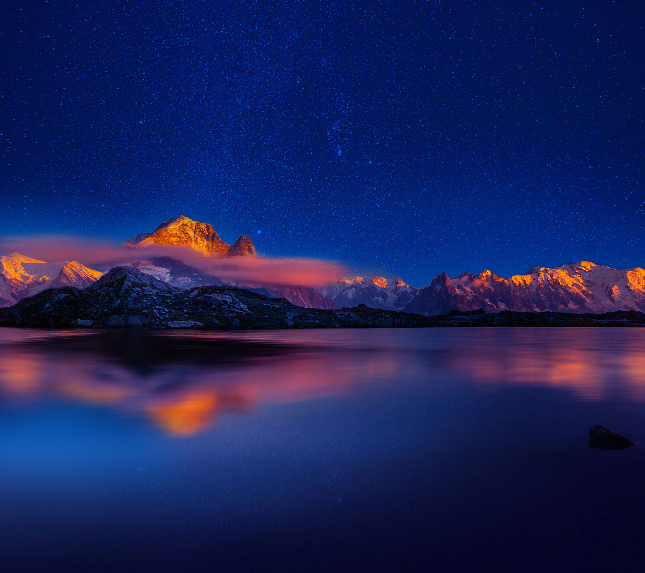 Montagne, Lago, Notte, Riflesso, wallpaper Huawei