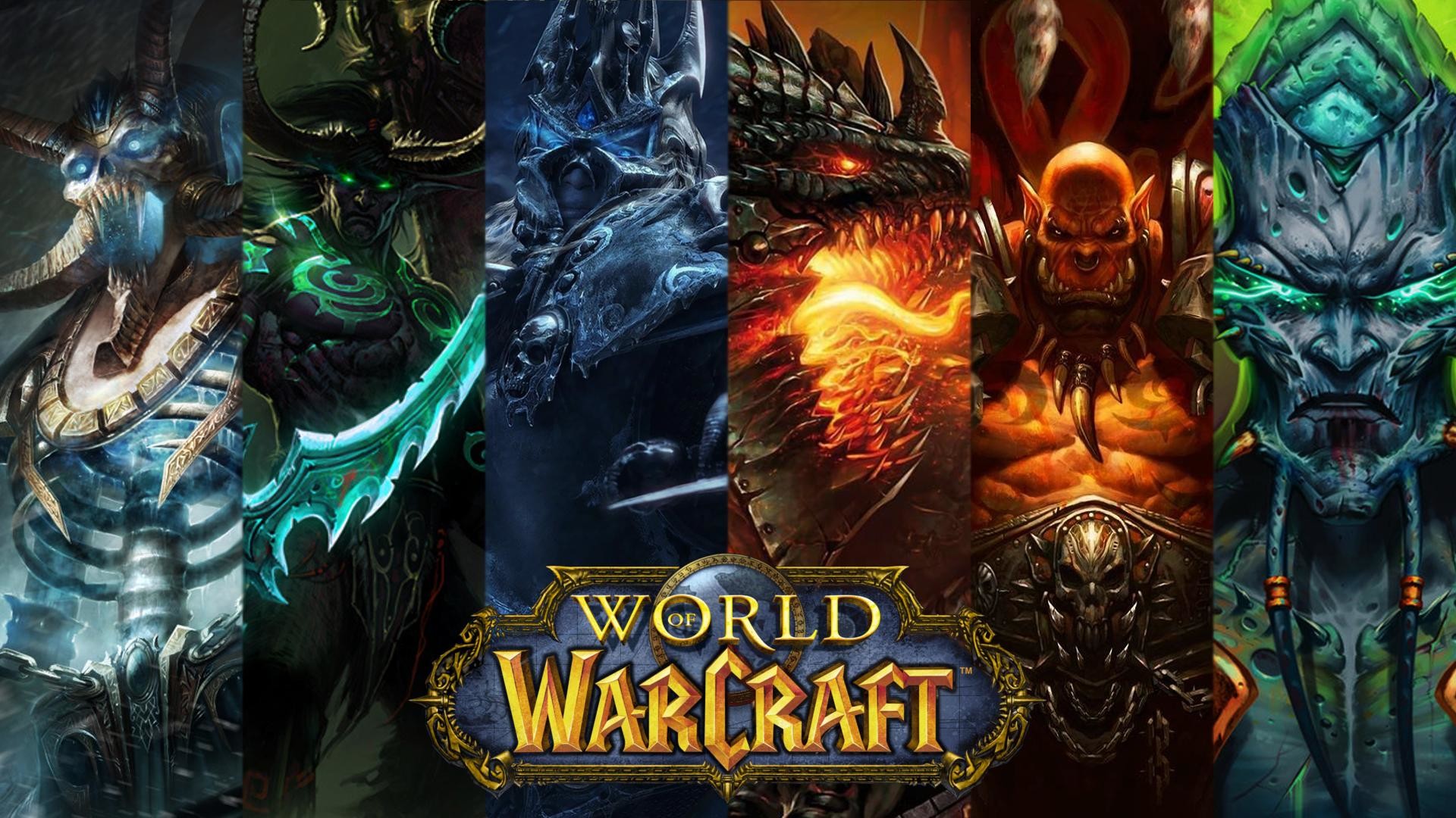 World of Warcraft, Illidan Grantempesta, Re dei Lich, Alamorte, Garrosh Malogrido, Collage, sfondo 1080p