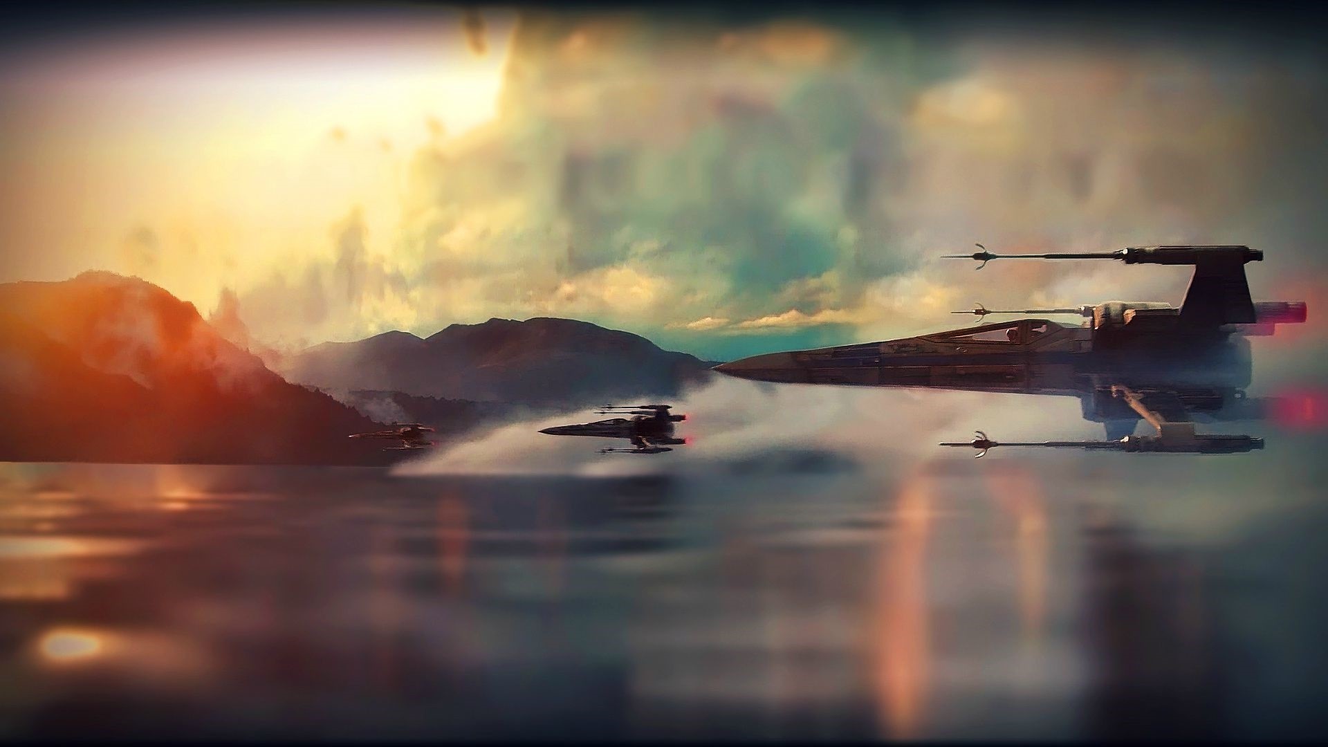 X-wing, Star Wars: Il risveglio della Forza, Lago, Full HD 1080p, sfondo desktop