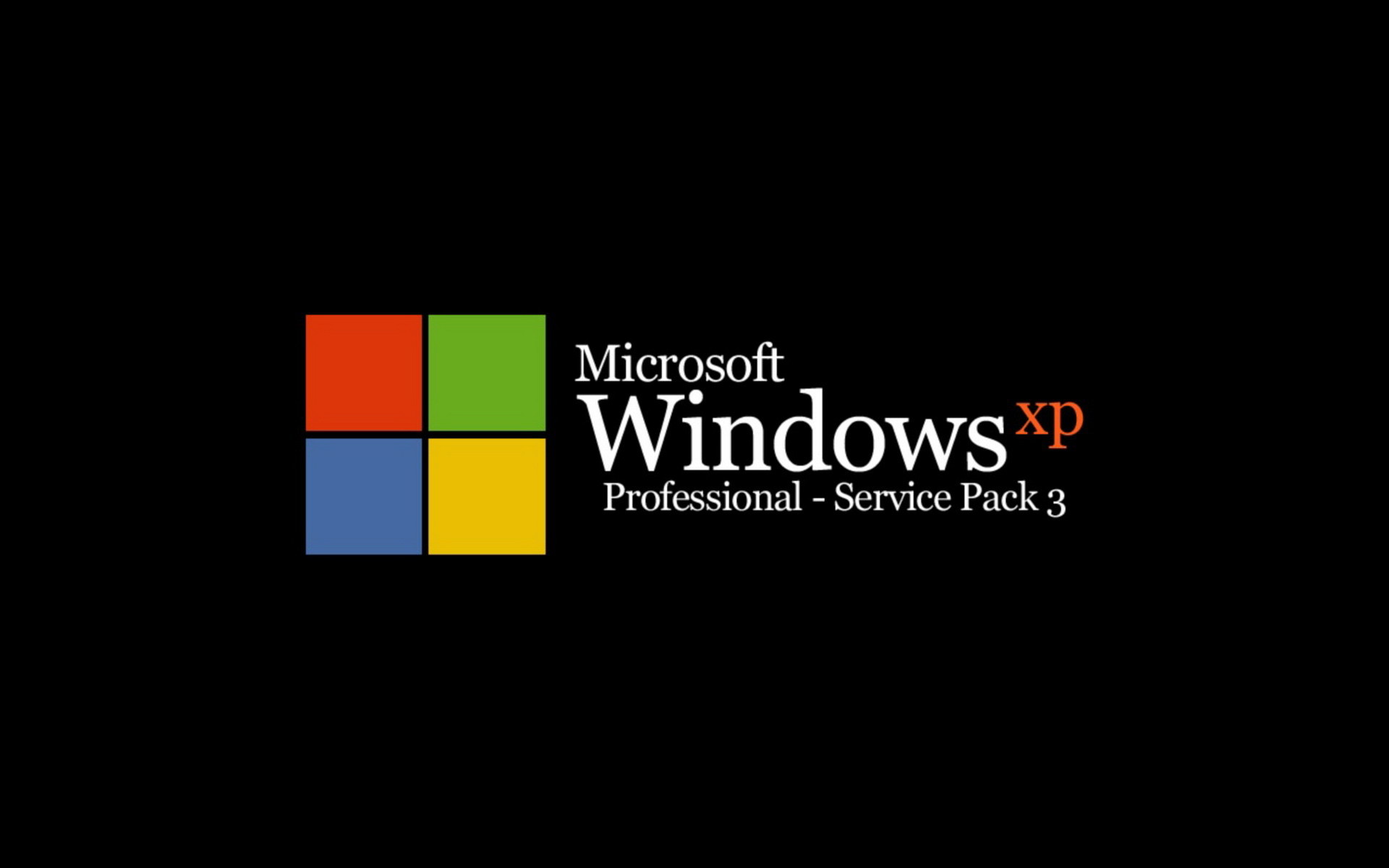 Windows XP Professional, Service Pack 3, Logo Microsoft Windows, Sfondo nero, wallpaper Full HD