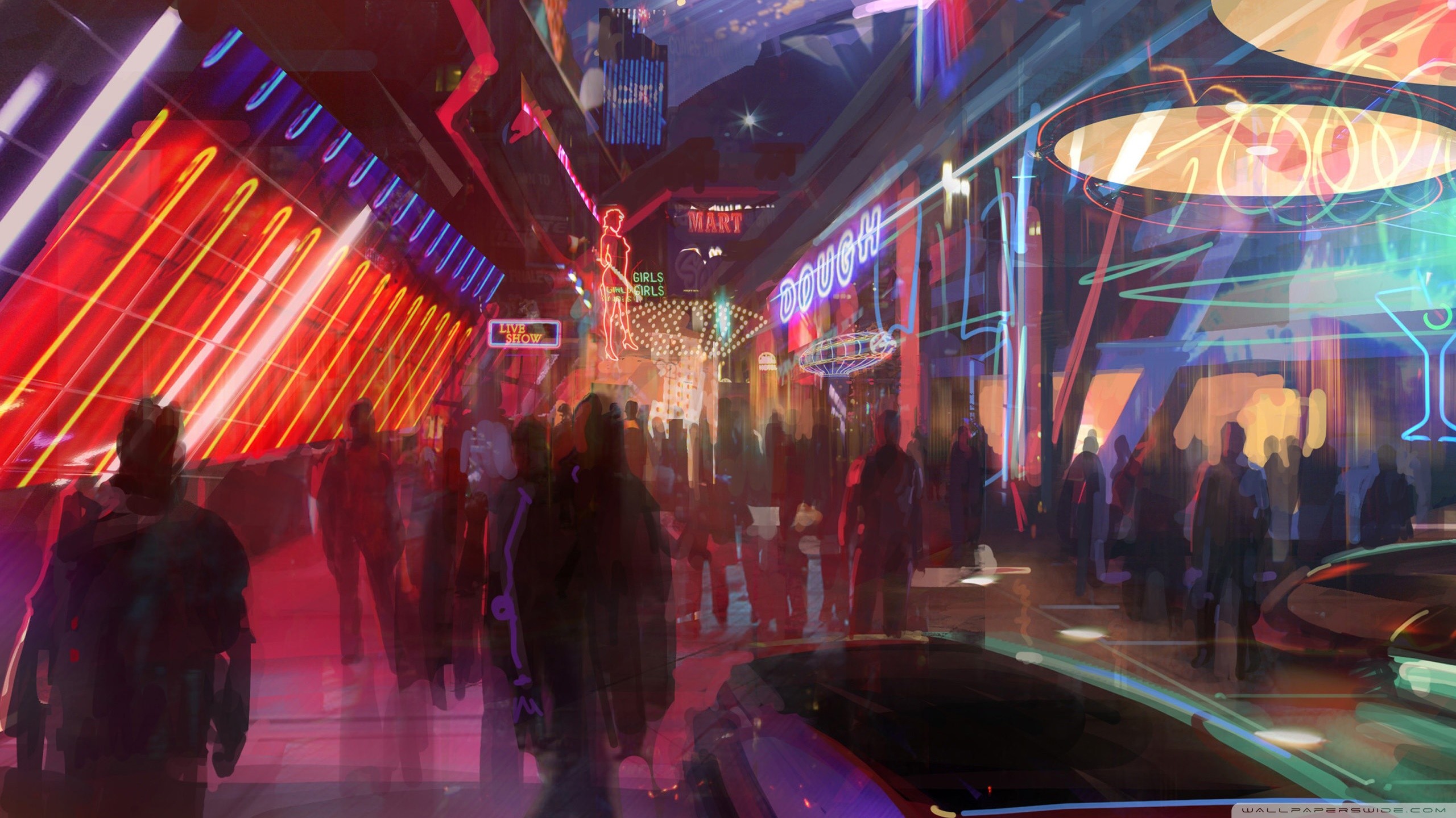 Mass Effect, Cittadella, Neon, Folla, 2K, sfondo per PC e portatile