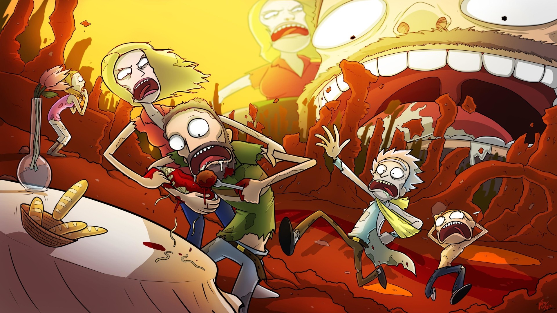 Rick and Morty, Rick Sanchez, Morty Smith, Summer Smith, Mostri, sfondo per portatile