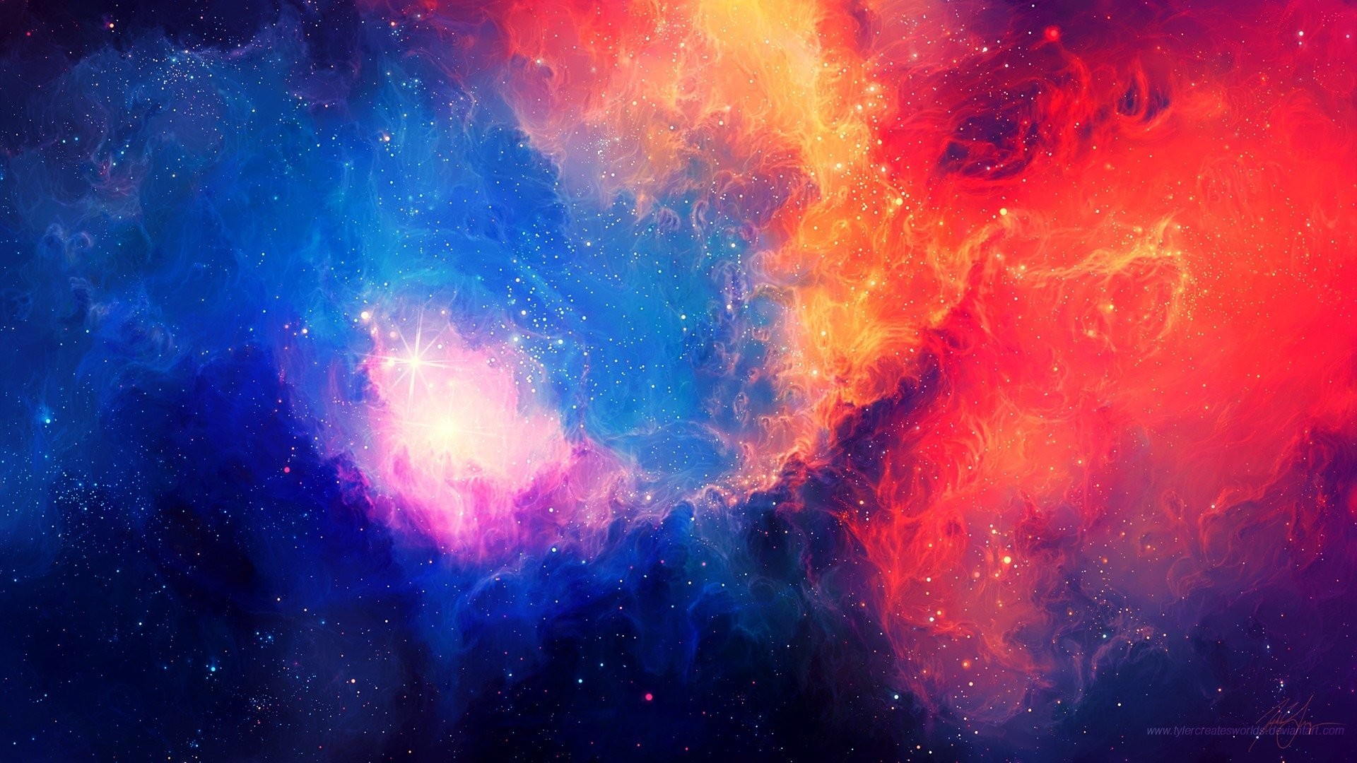 Nebulosa, Rosso e blu, Spazio, Arte digitale, 1920x1080, sfondo per PC