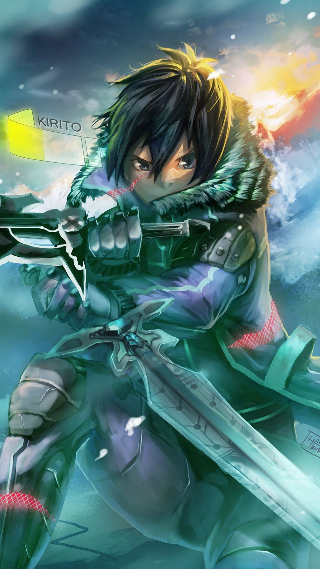 Kirito, Sword Art Online, Spada, Verde, Full HD, schermata di blocco del cellulare
