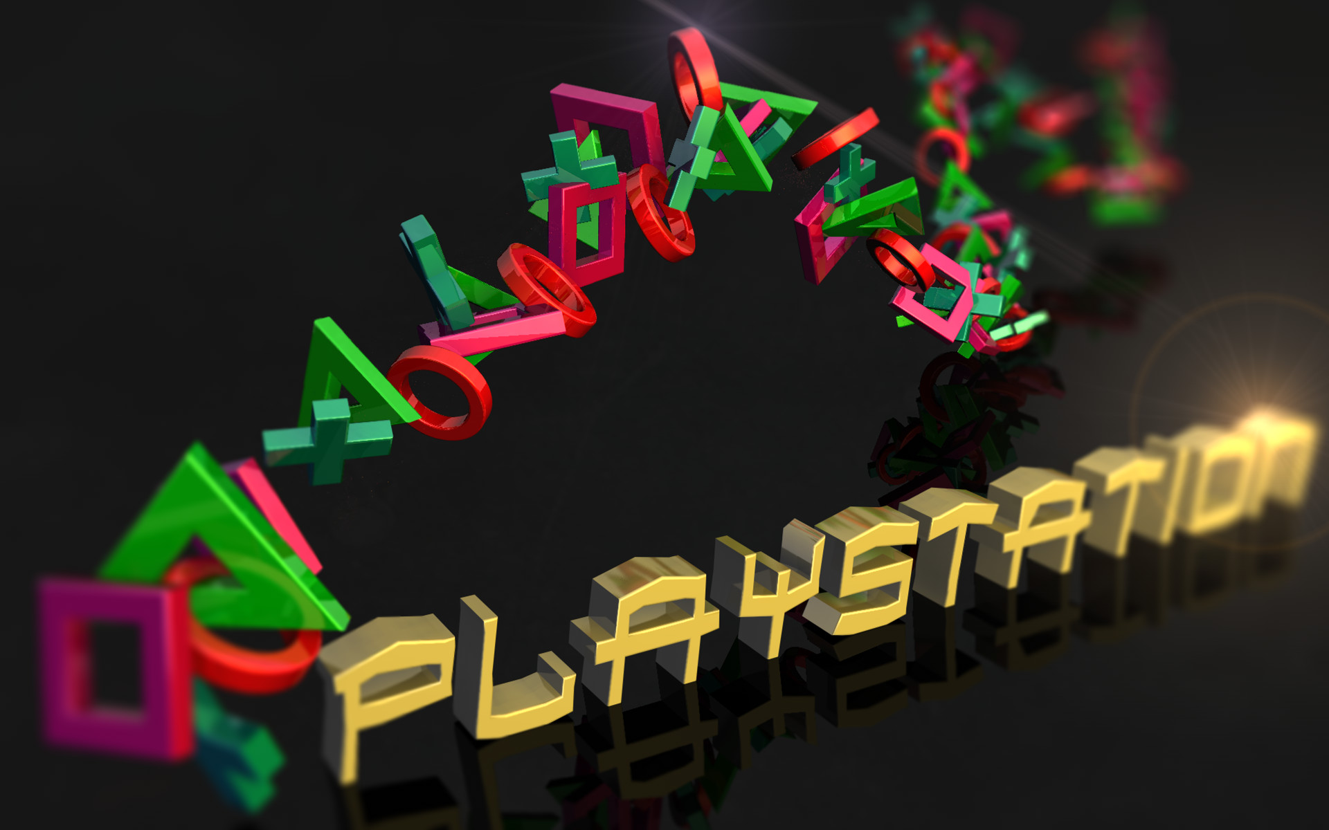 PlayStation, Simboli PlayStation, 3D, Lettere dorate, 1920x1200, sfondo per PC