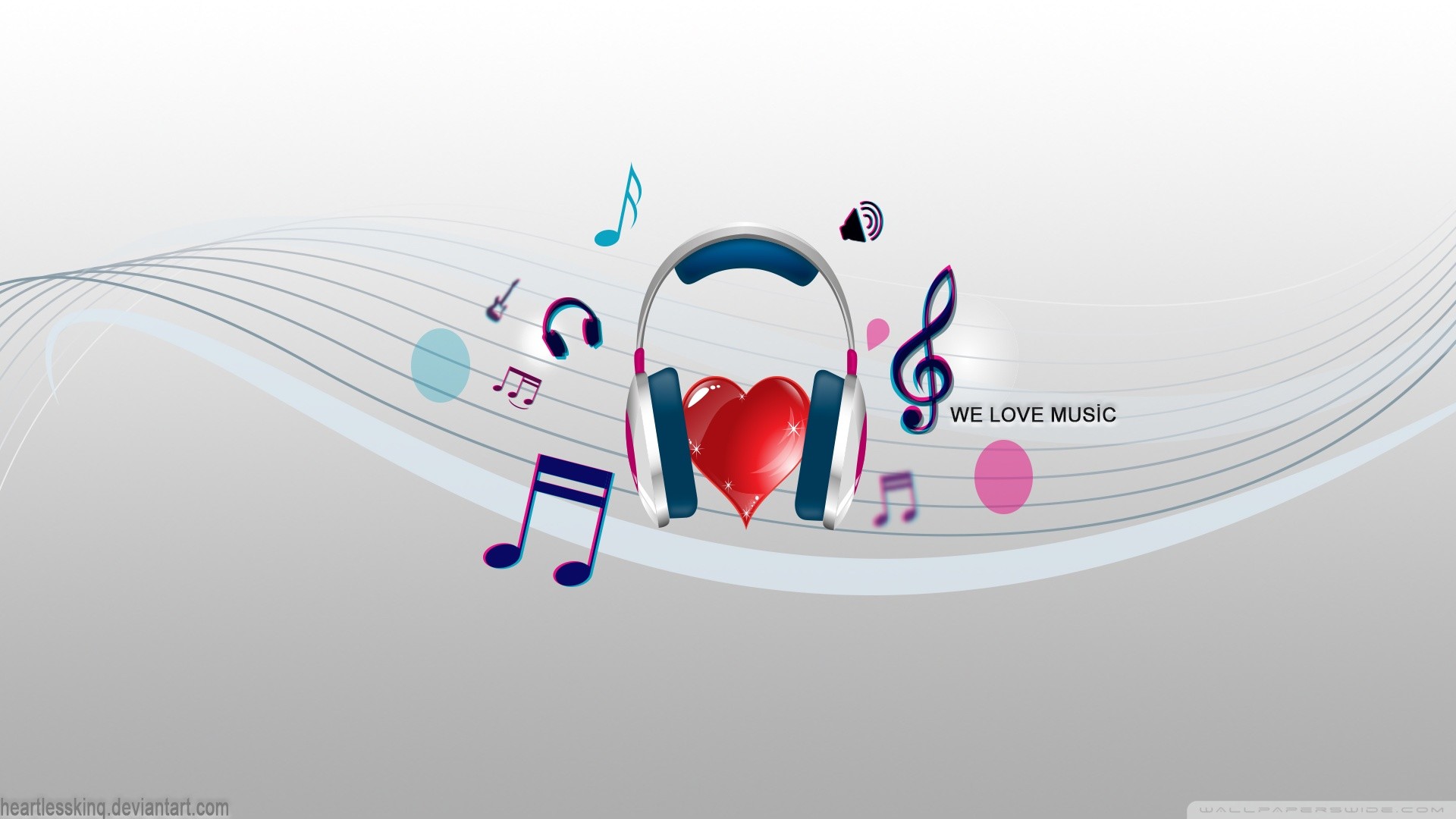 We Love Music, Cuffie, Cuore, Note musicali, Full HD 1080p, sfondo desktop