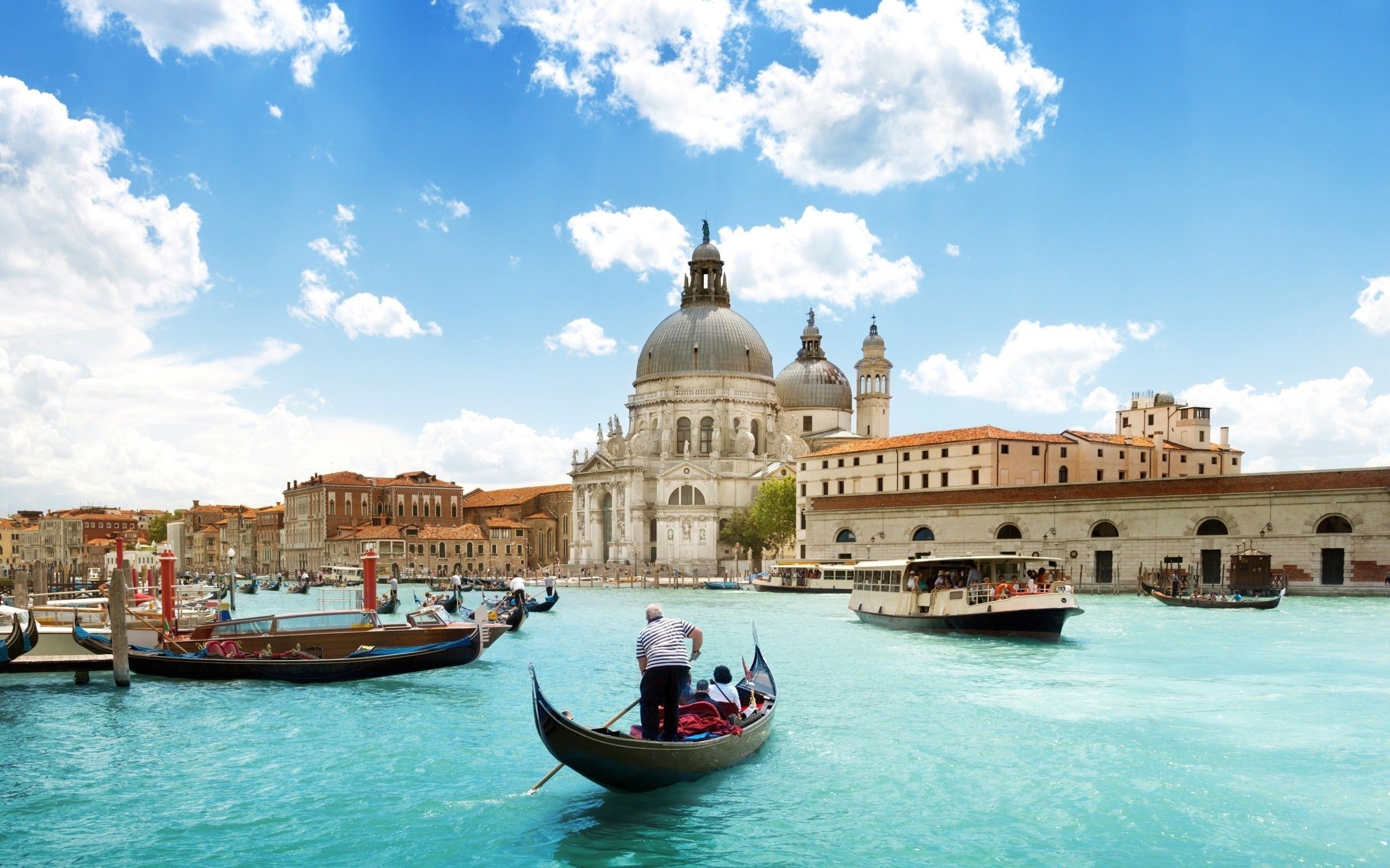 Santa Maria della Salute, Gondoliere, Canal Grande, Venezia, Nuvole, wallpaper per portatile
