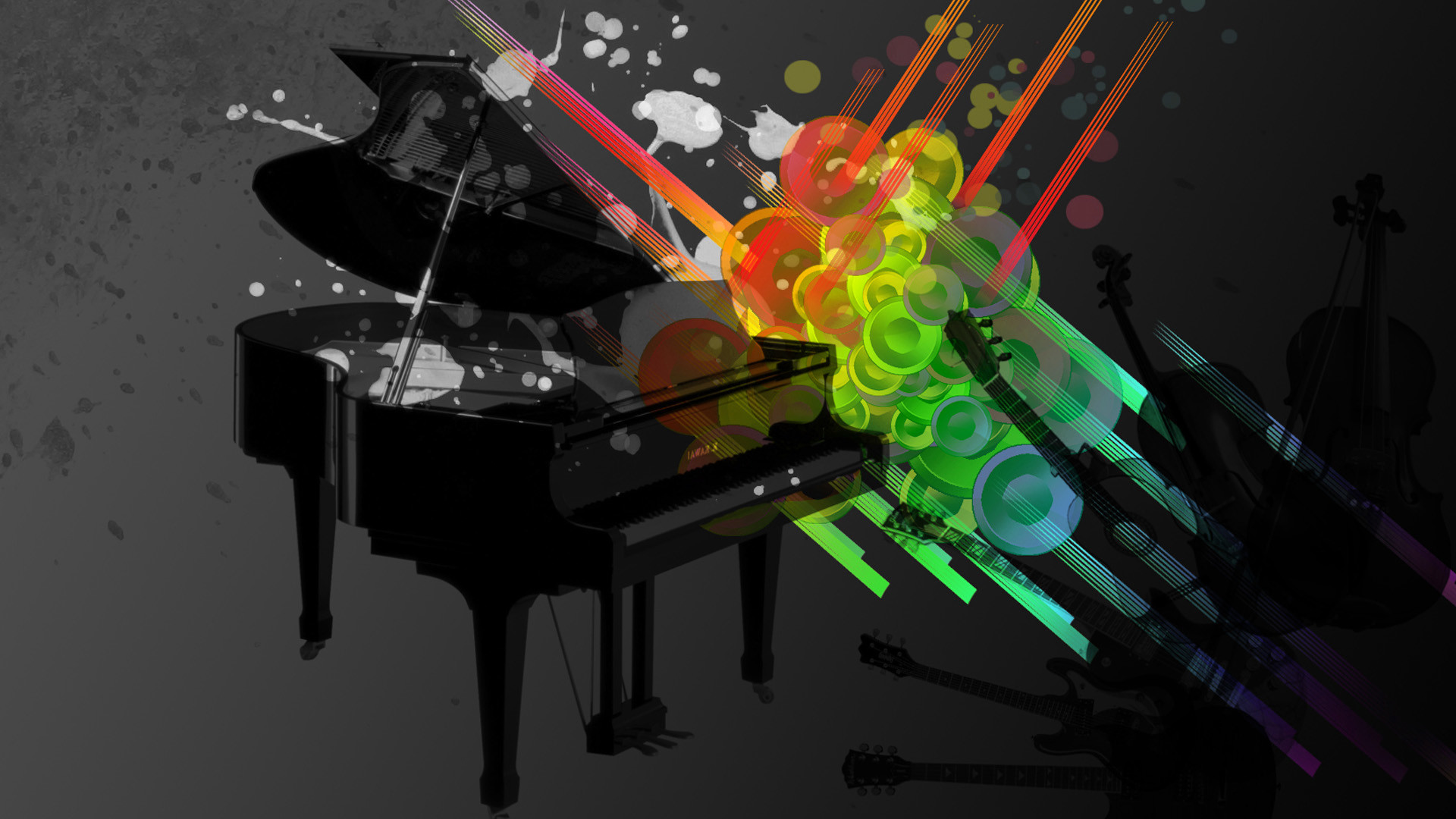Pianoforte a coda, Astratto, Colorato, Grafica vettoriale, 16:9 Full HD, sfondo widescreen