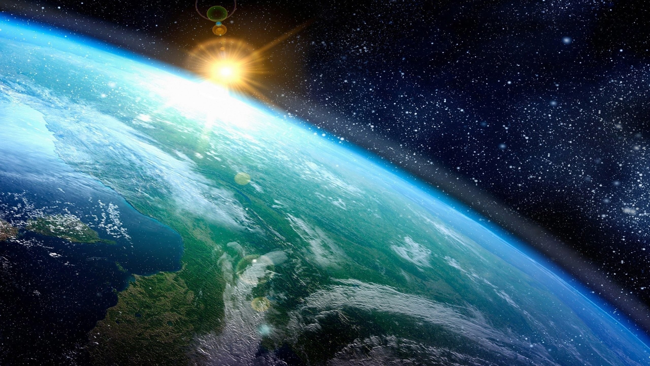 Terra, Alba, Orbita, Stelle, 16:9 2K, sfondo widescreen