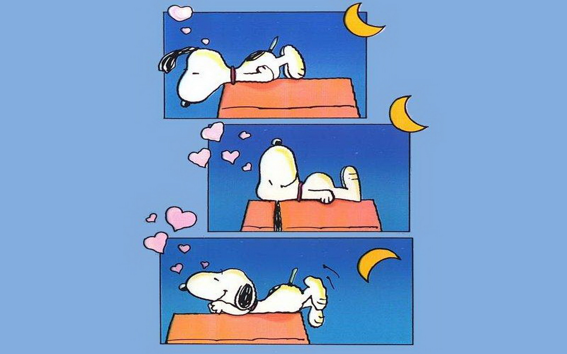 Snoopy, Cuccia, Luna, Cuori, Full HD, sfondo per PC e portatile