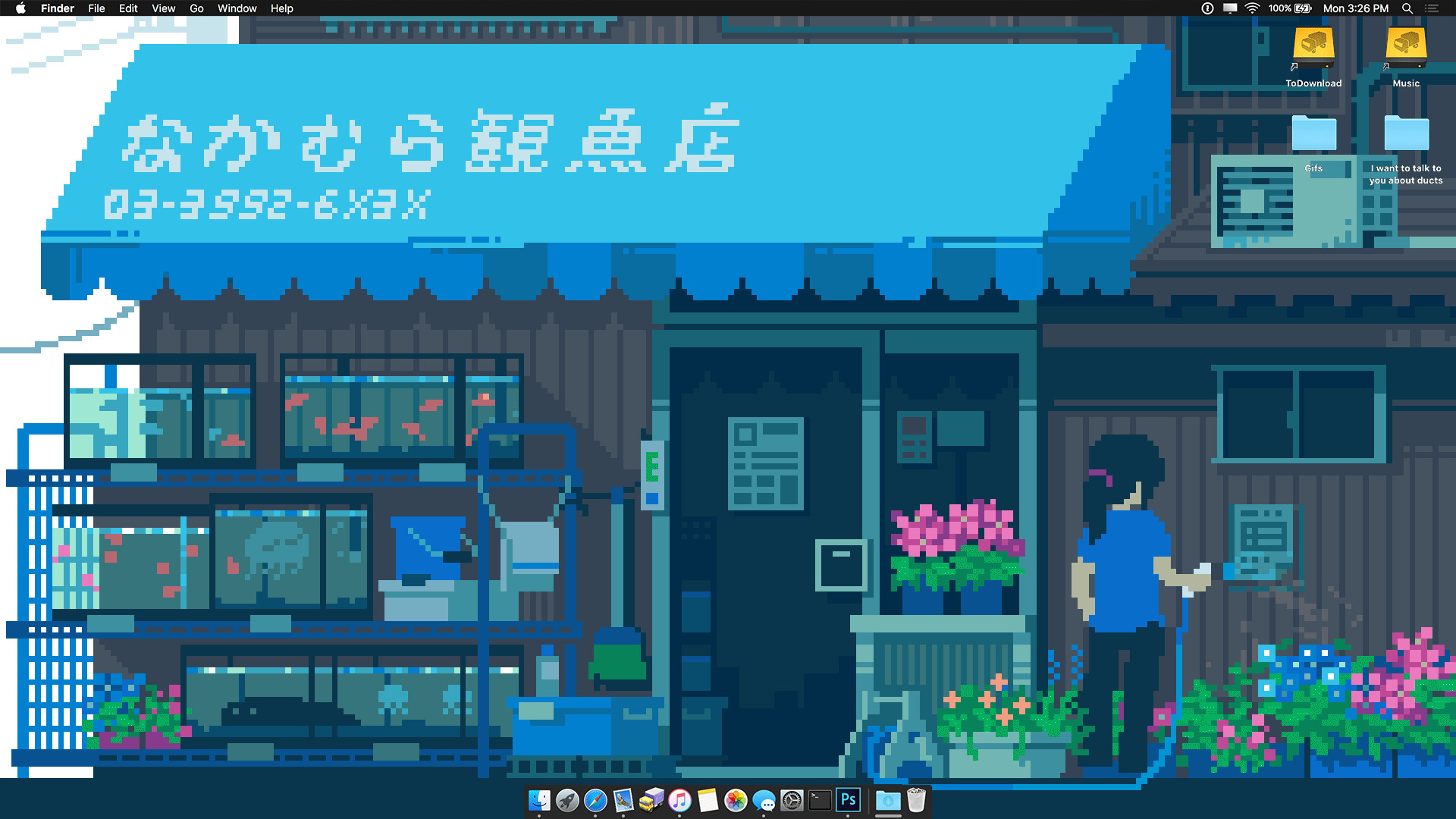 Pixel art, Negozio giapponese, Giappone, Fiori, Full HD 1080p, sfondo desktop