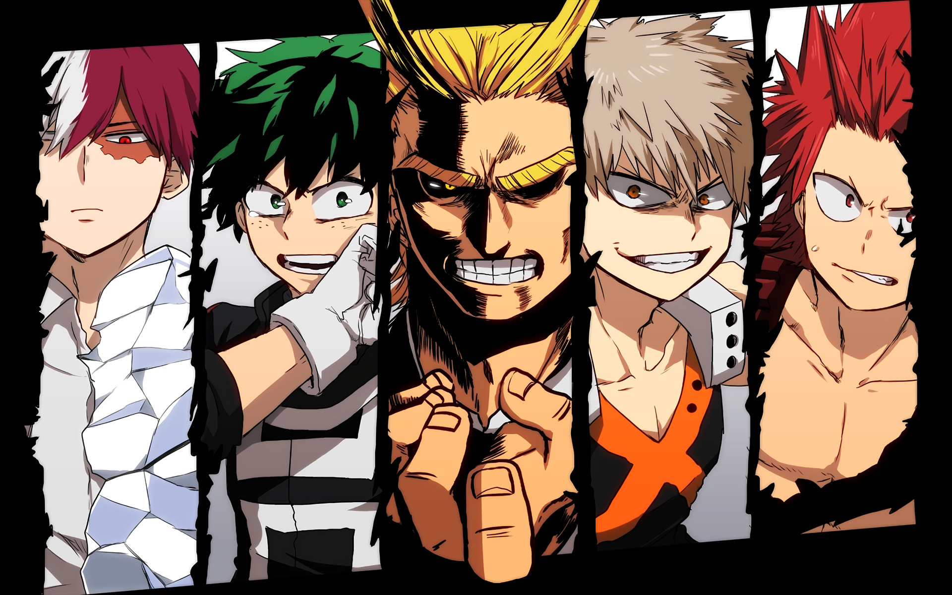 Shoto Todoroki, Izuku Midoriya, All Might, Katsuki Bakugo, Eijiro Kirishima, My Hero Academia, sfondo desktop