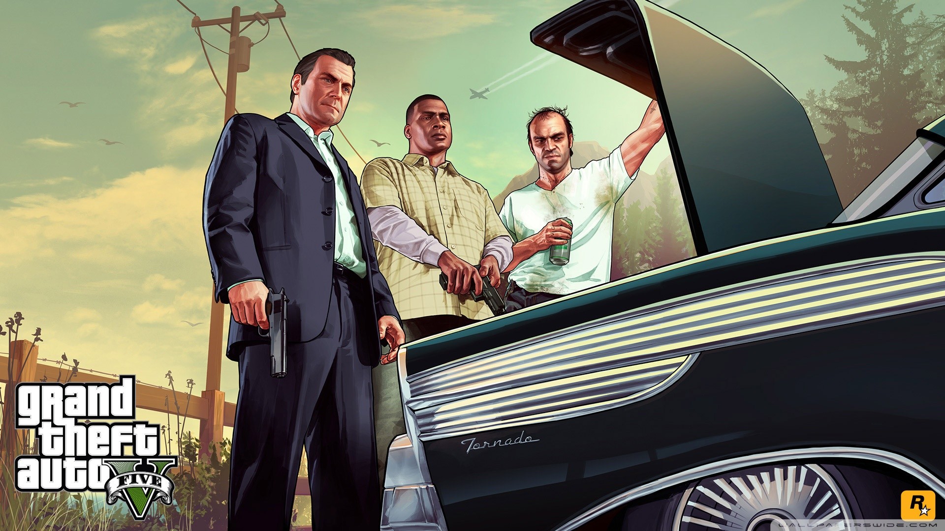 Grand Theft Auto V, Michael De Santa, Franklin Clinton, Trevor Philips, Bagagliaio, sfondo Full HD
