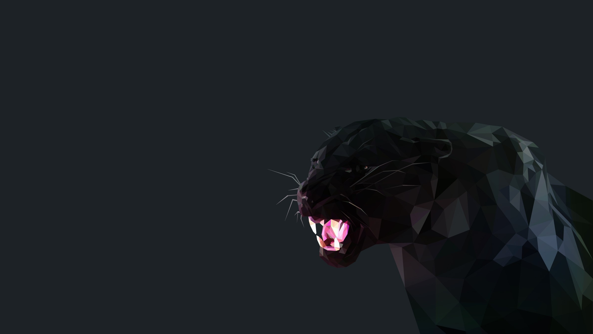 Low poly, Pantera nera, Ruggito, Sfondo scuro, Full HD, wallpaper per computer