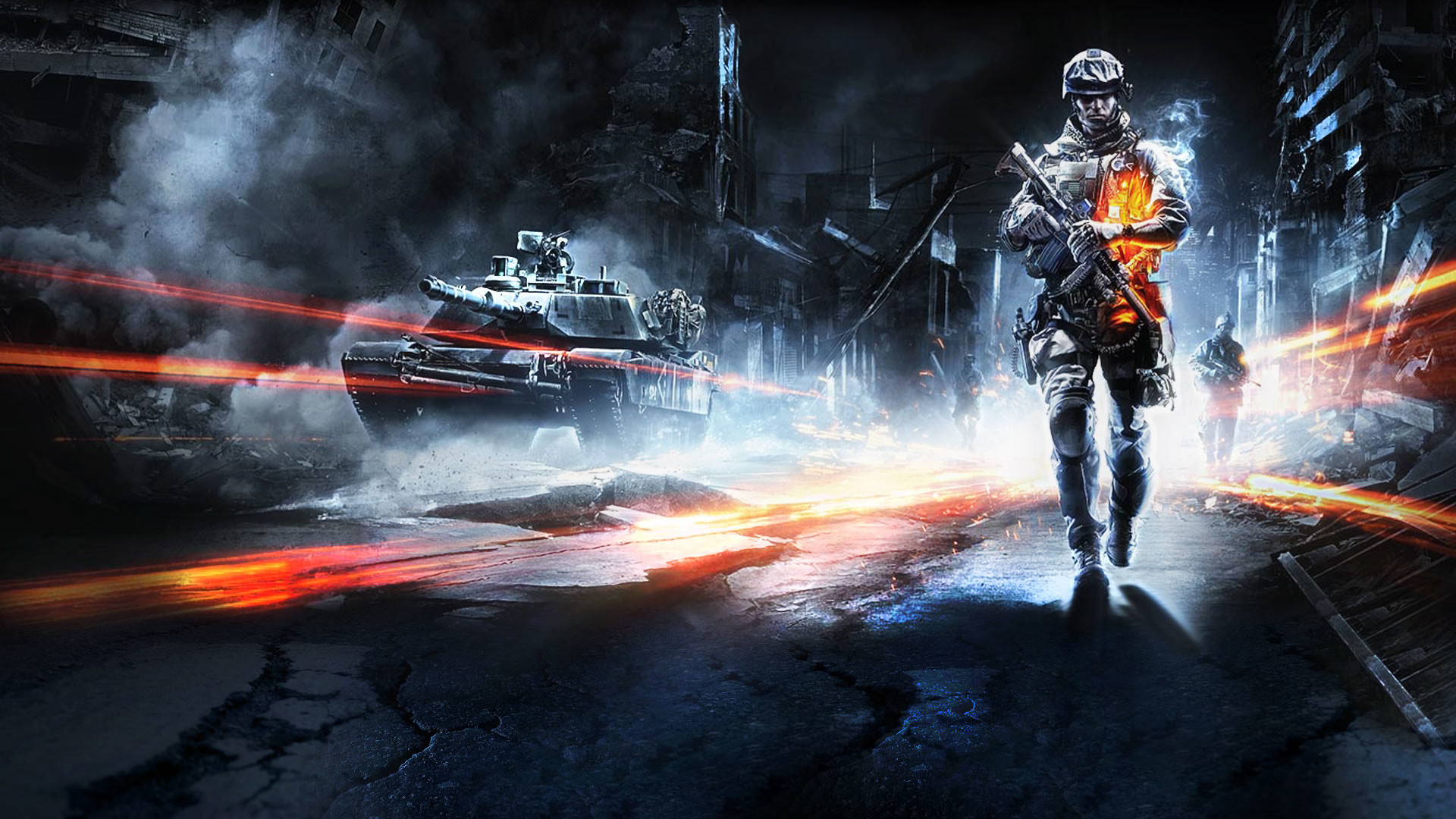 Battlefield 3, Soldato, Carro armato, Notte, Traccianti, Full HD, wallpaper desktop