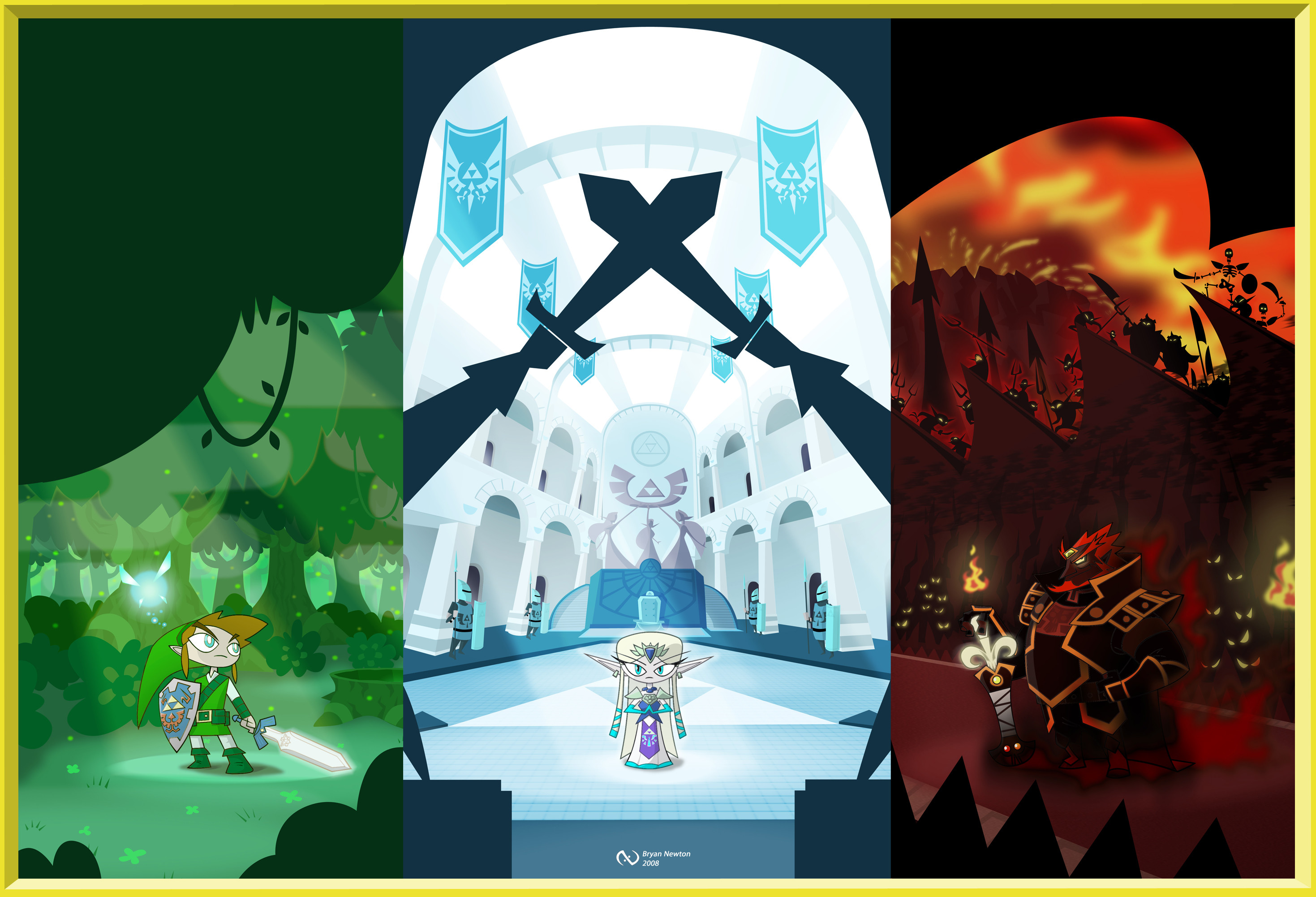 Link, The Legend of Zelda: The Wind Waker, Trittico, Illustrazione, sfondo 2K per portatile