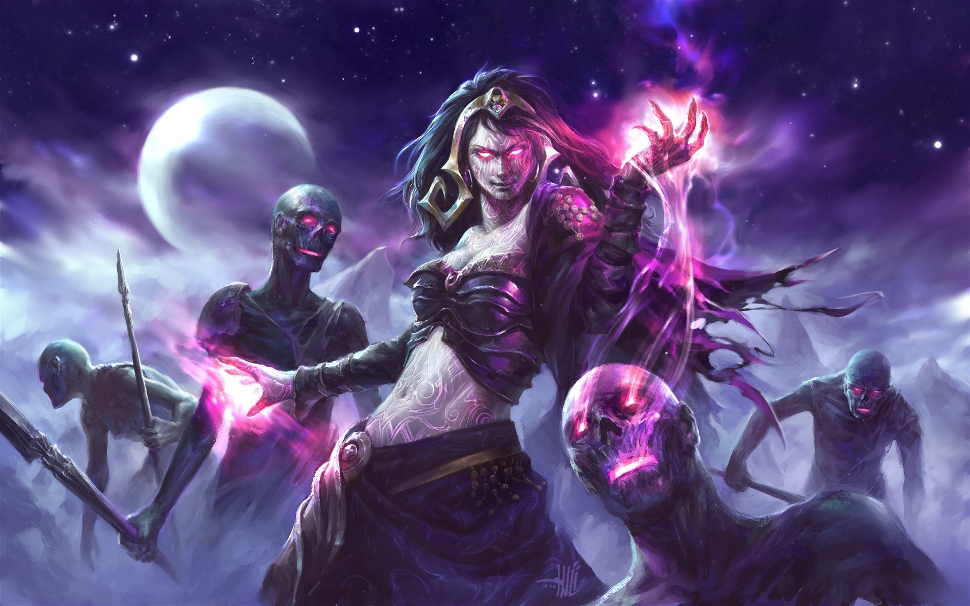Liliana Vess, Magic: The Gathering, Zombi, Luna, Viola, 1920x1200, sfondo MacBook Pro