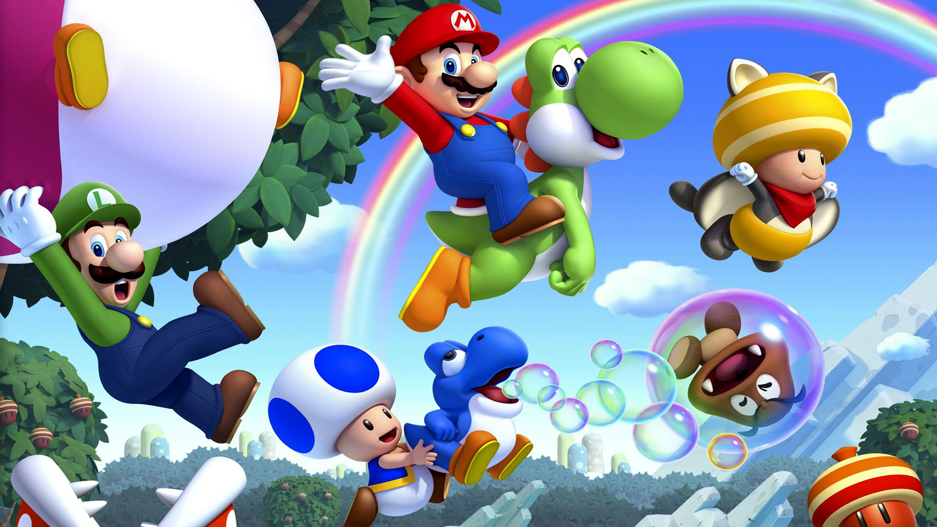New Super Mario Bros. U, Mario, Luigi, Yoshi, Toad, 16:9 Full HD, wallpaper widescreen