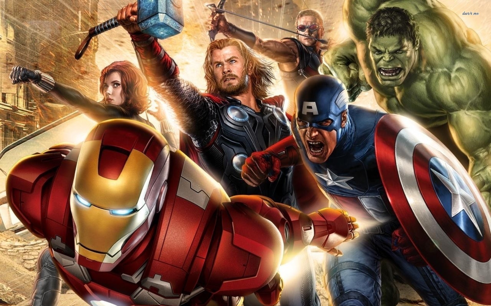 Avengers, Iron Man, Capitan America, Thor, Hulk, Vedova Nera, Fumetto, sfondo widescreen Full HD