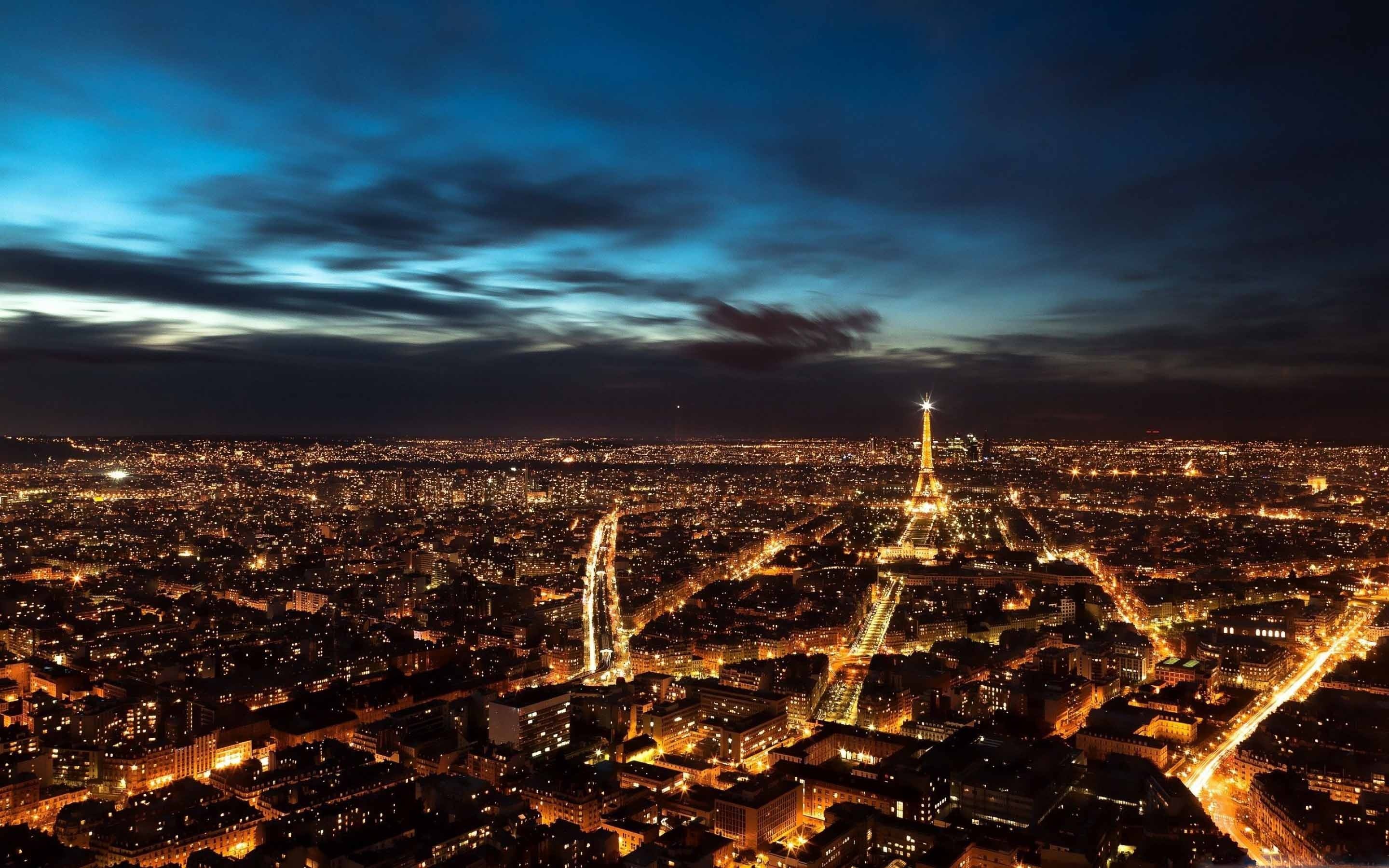 Parigi, Torre Eiffel, Notte, Vista aerea, 2K, immagine di sfondo iMac