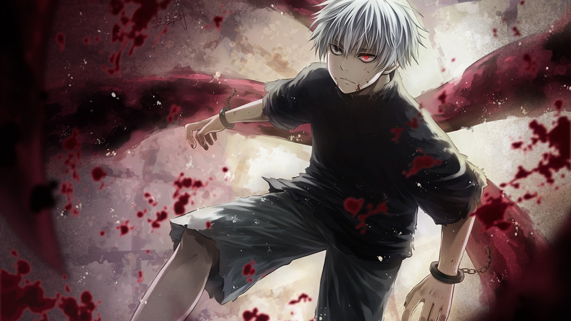 Ken Kaneki, Tokyo Ghoul, Kagune, Sangue, Full HD, sfondo Windows 11