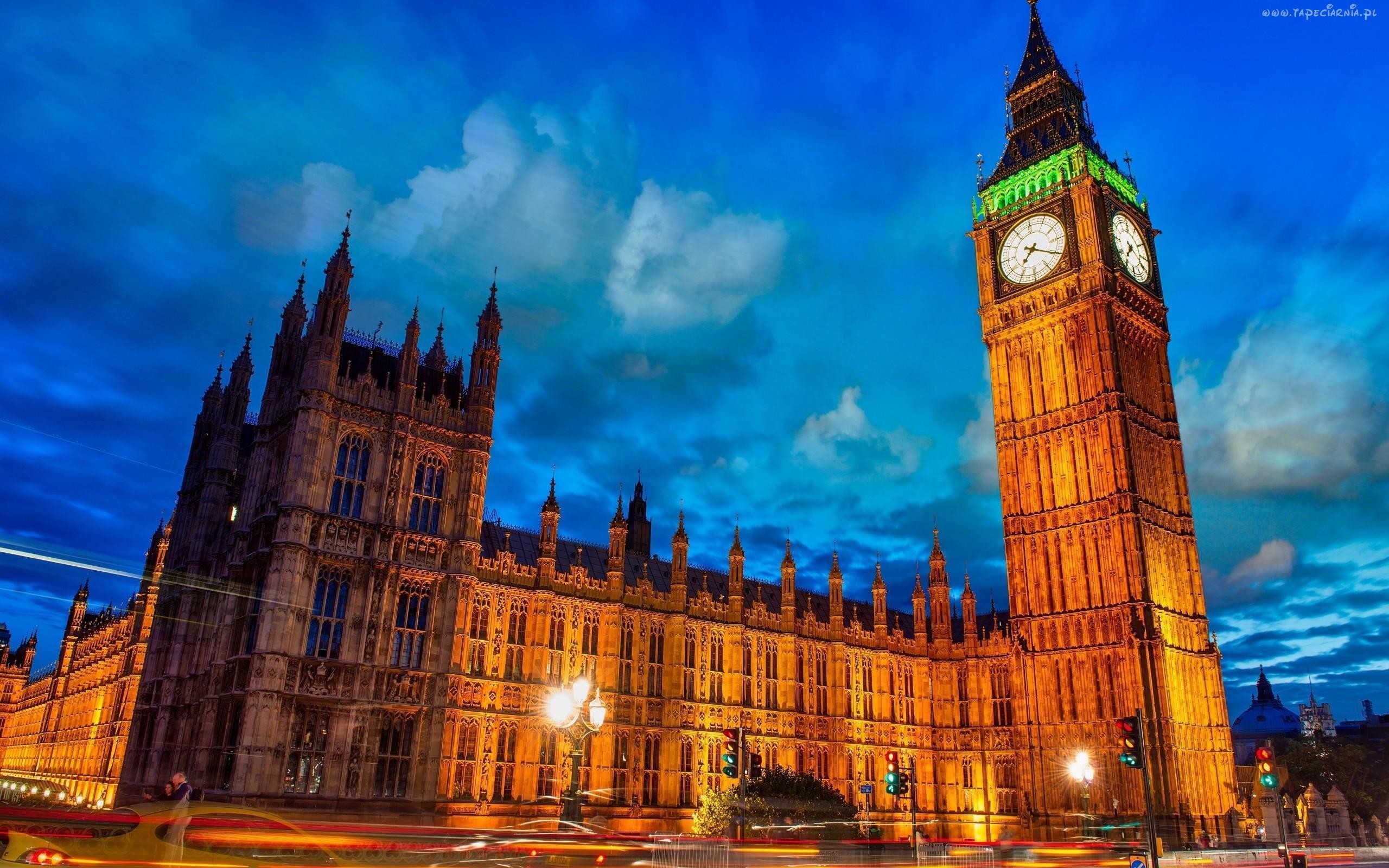 Palazzo di Westminster, Big Ben, Londra, Notte, HDR, 2K, sfondo desktop