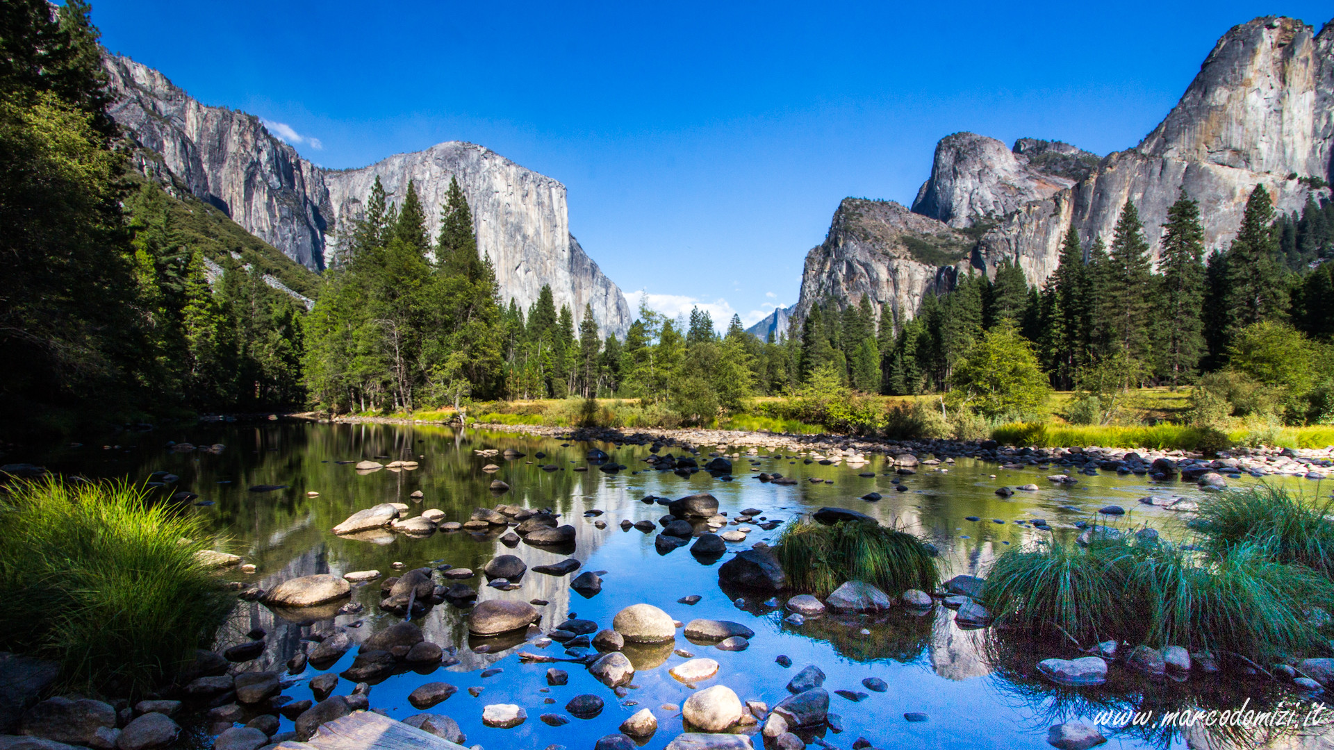 Yosemite, El Capitan, Merced River, California, Fiume, Full HD, sfondo Windows 11