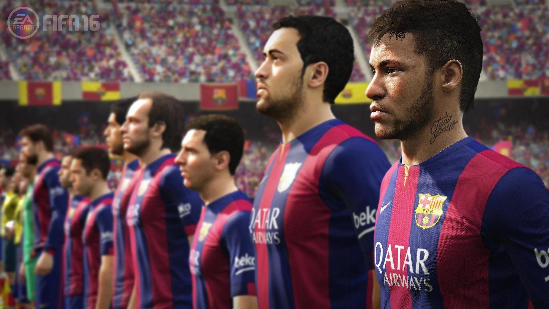 Neymar, Sergio Busquets, FC Barcelona, FIFA 16, Schieramento, 1920x1080, immagine di sfondo