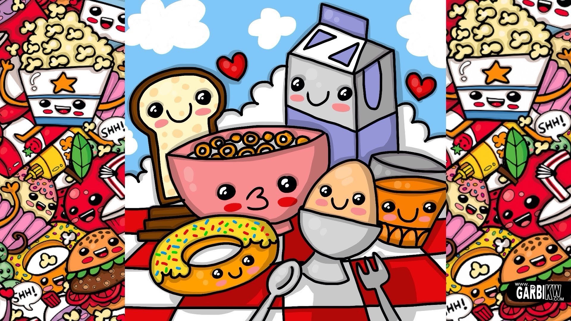 Garbi KW, Cereali, Latte, Toast, Ciambella, Doodle, Full HD 1080p, sfondo desktop