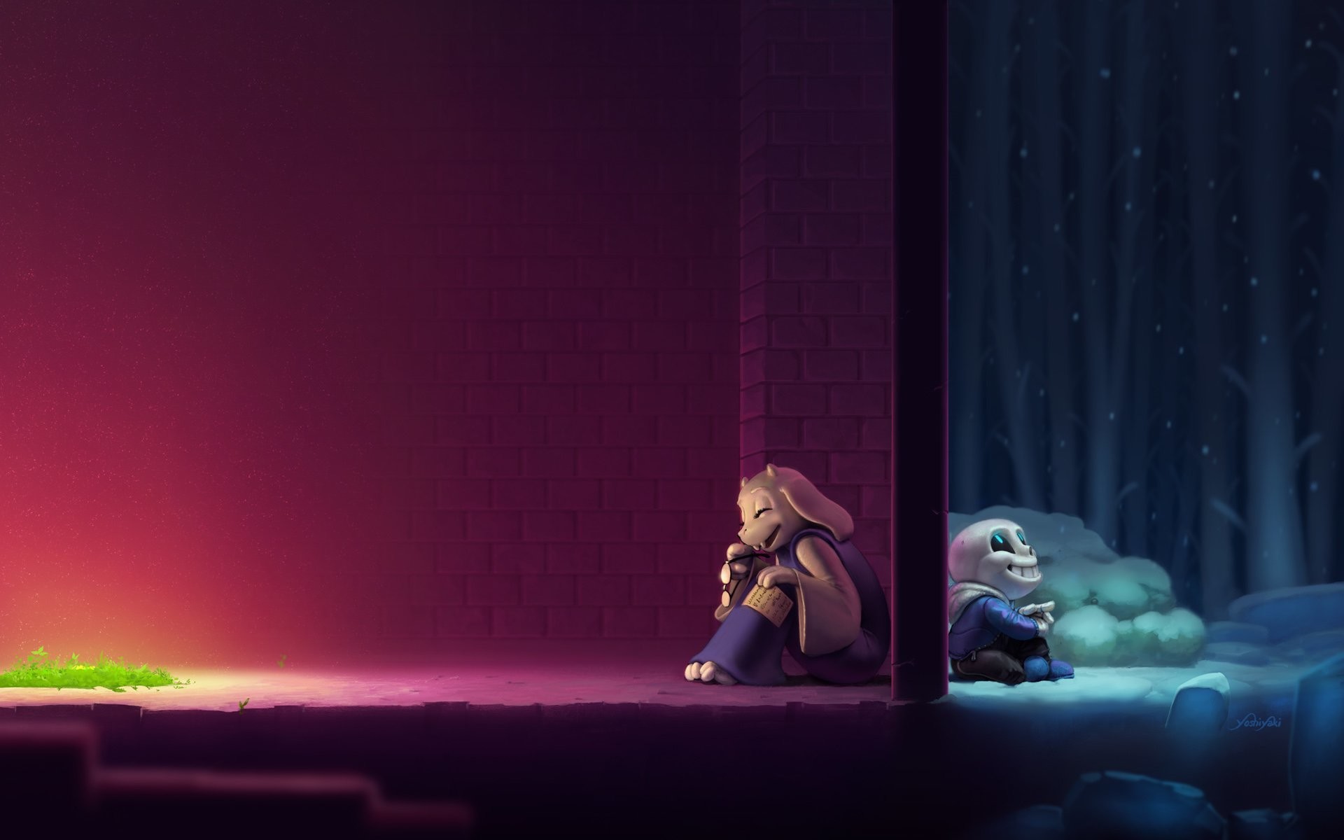 Sans, Undertale, Frisk, Foresta, Notte, 1920x1200, sfondo MacBook Pro