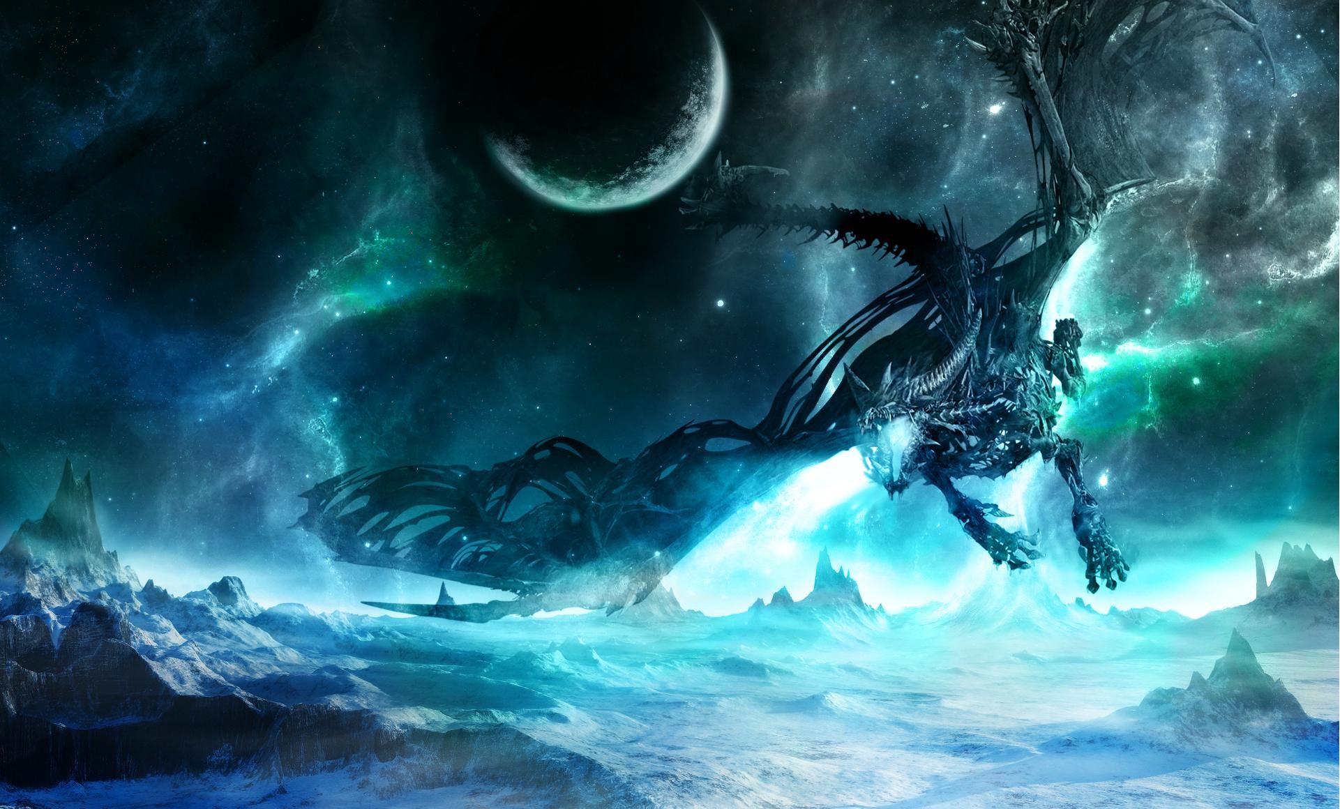 Sindragosa, World of Warcraft, Drago di ghiaccio, Luna crescente, Aurora, sfondo Windows 11