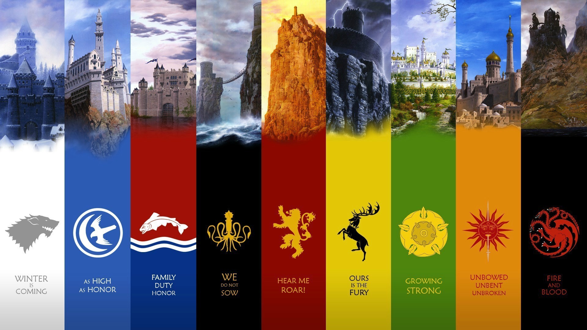 Sigilli delle Casate, Castelli di Westeros, Il Trono di Spade, Motti delle Casate, sfondo Full HD
