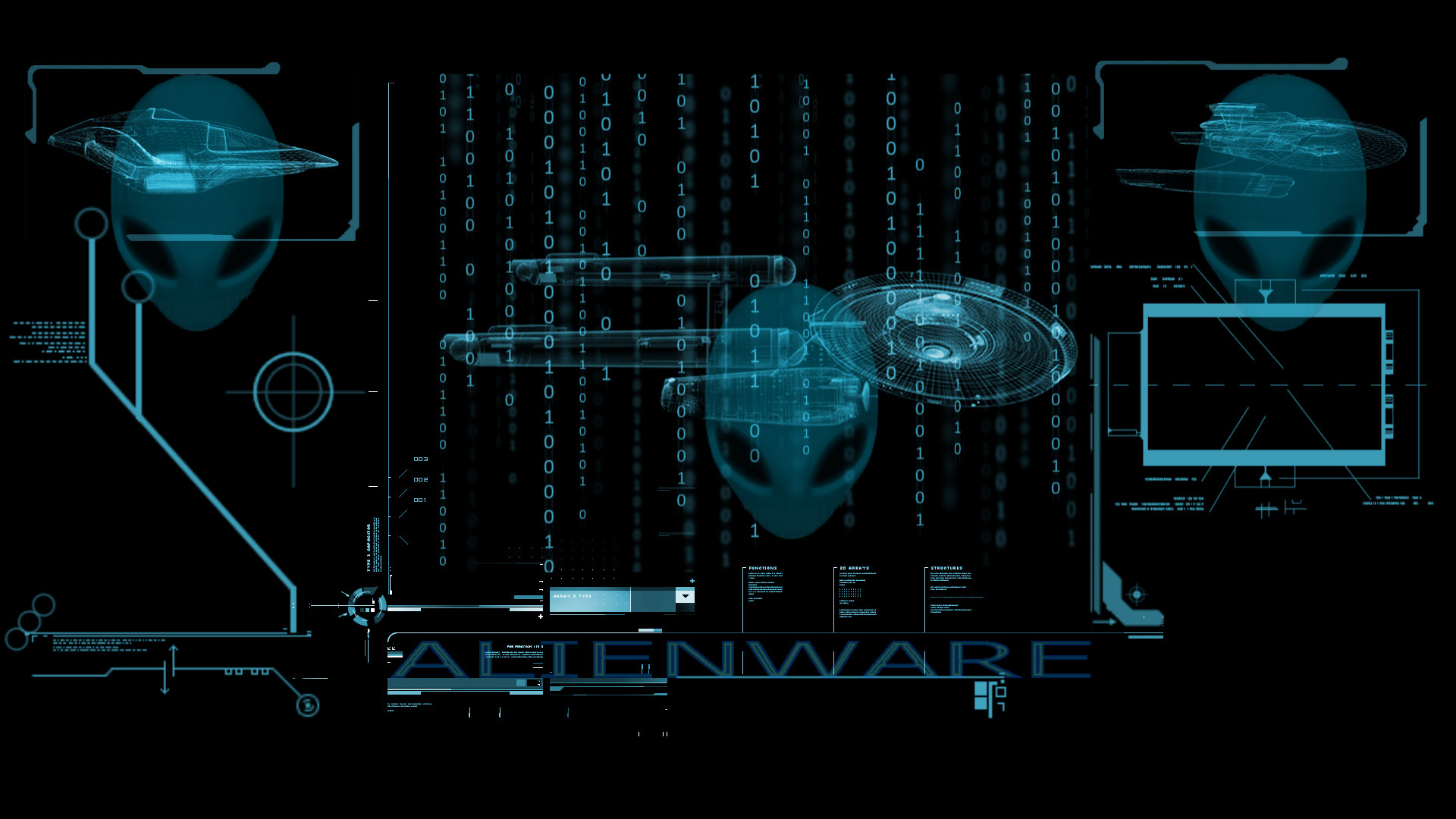 Alienware, Logo alieno, Interfaccia tecnologica, Ciano, 16:9 Full HD, sfondo widescreen