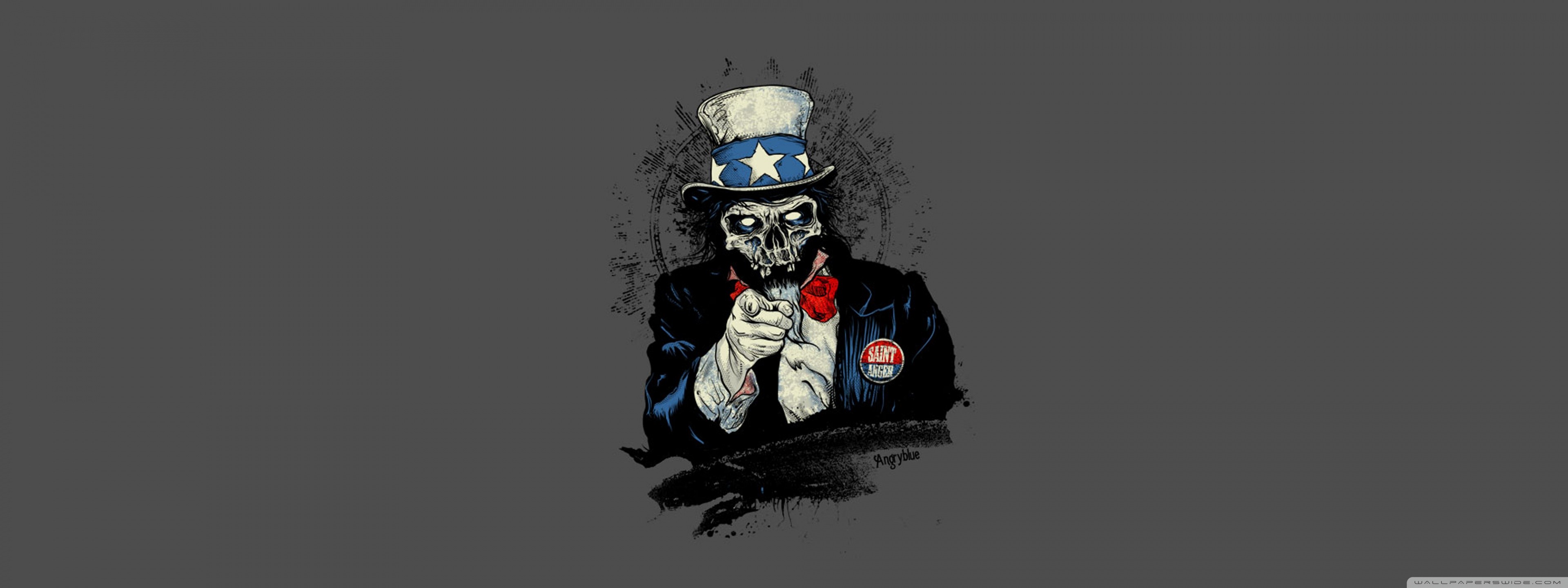 Zio Sam, Zombi, Illustrazione, Sfondo grigio, Minimalista, 4K, wallpaper per portatile