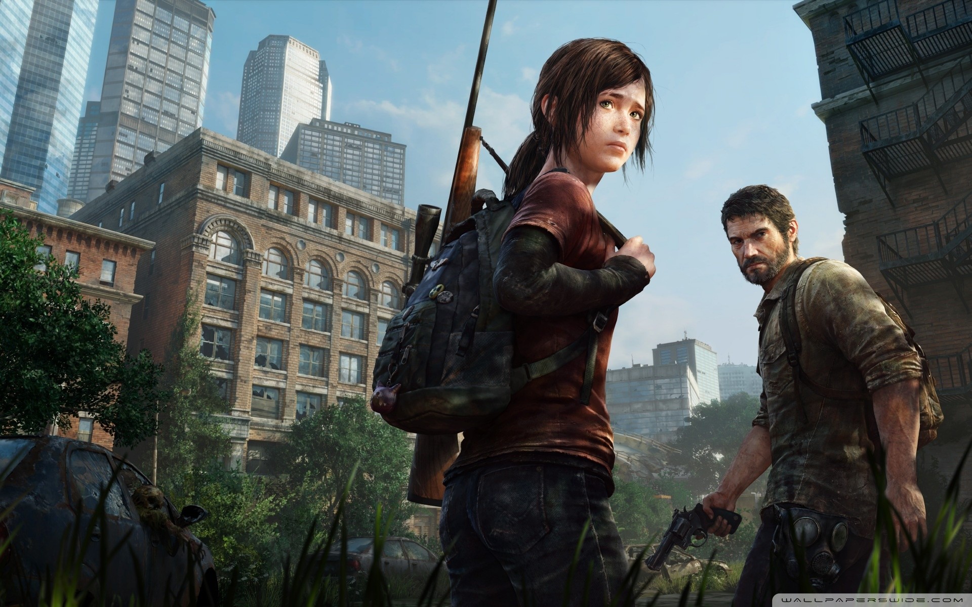 The Last of Us, Ellie, Joel, Città abbandonata, Grattacieli, 1920x1200, immagine di sfondo