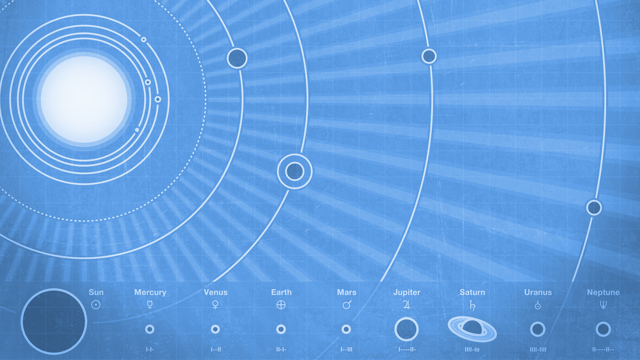 Sistema solare, Sole, Orbite, Diagramma, Sfondo azzurro, 2K, wallpaper desktop