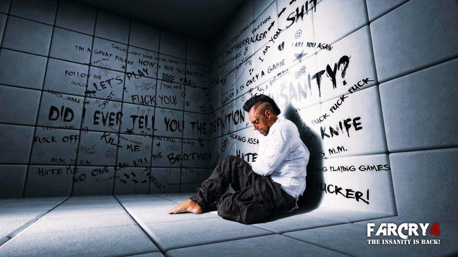 Far Cry 4, The Insanity Is Back, Stanza imbottita, Scritte, Full HD 1080p, sfondo desktop