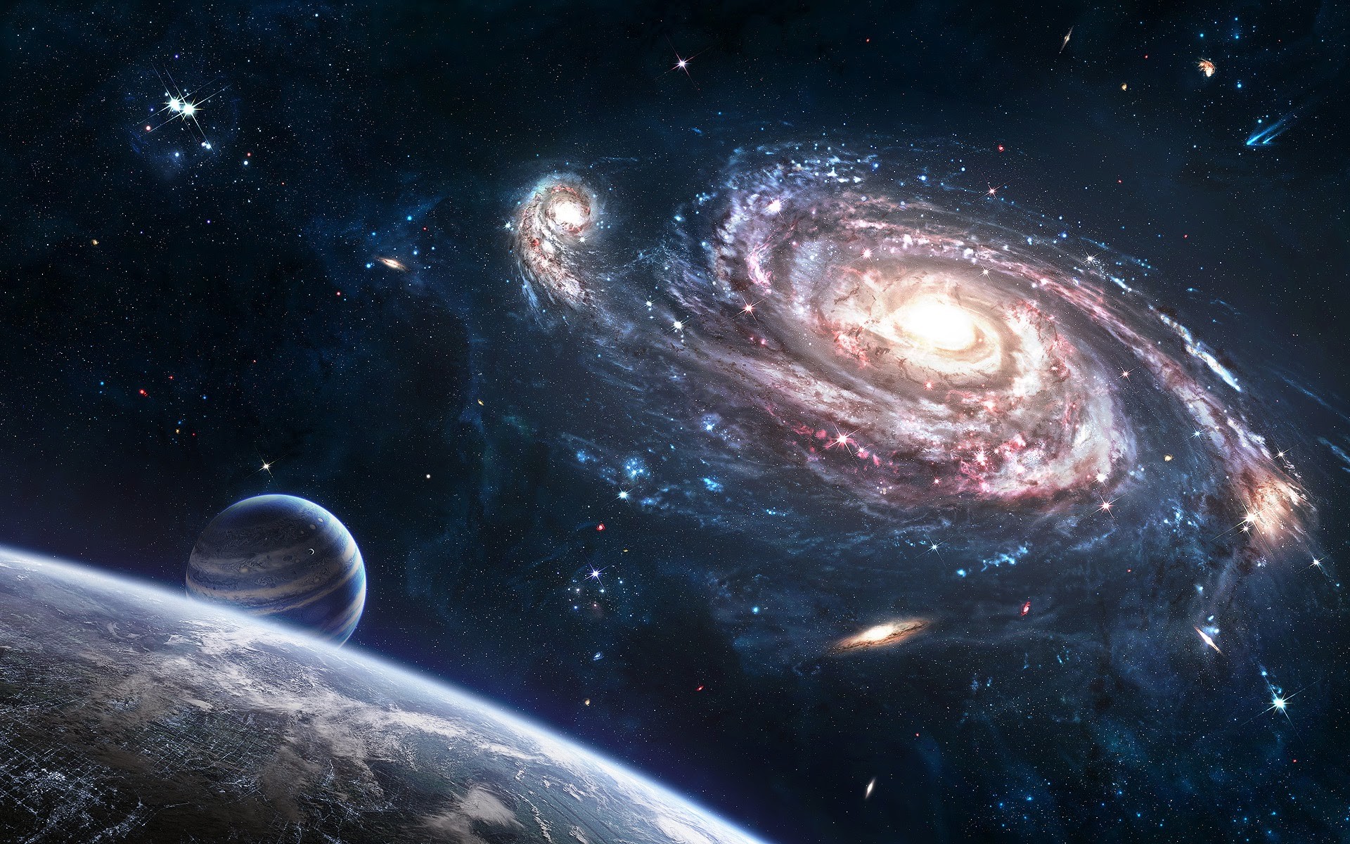 Galassia a spirale, Pianeti, Spazio, Arte digitale, 1920x1200, sfondo per PC