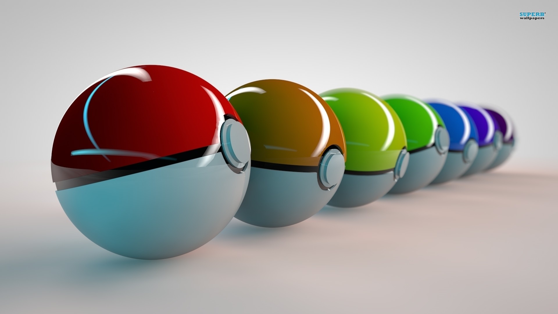 Poké Ball, Pokémon, Sfere colorate, Rendering 3D, Full HD, sfondo per PC